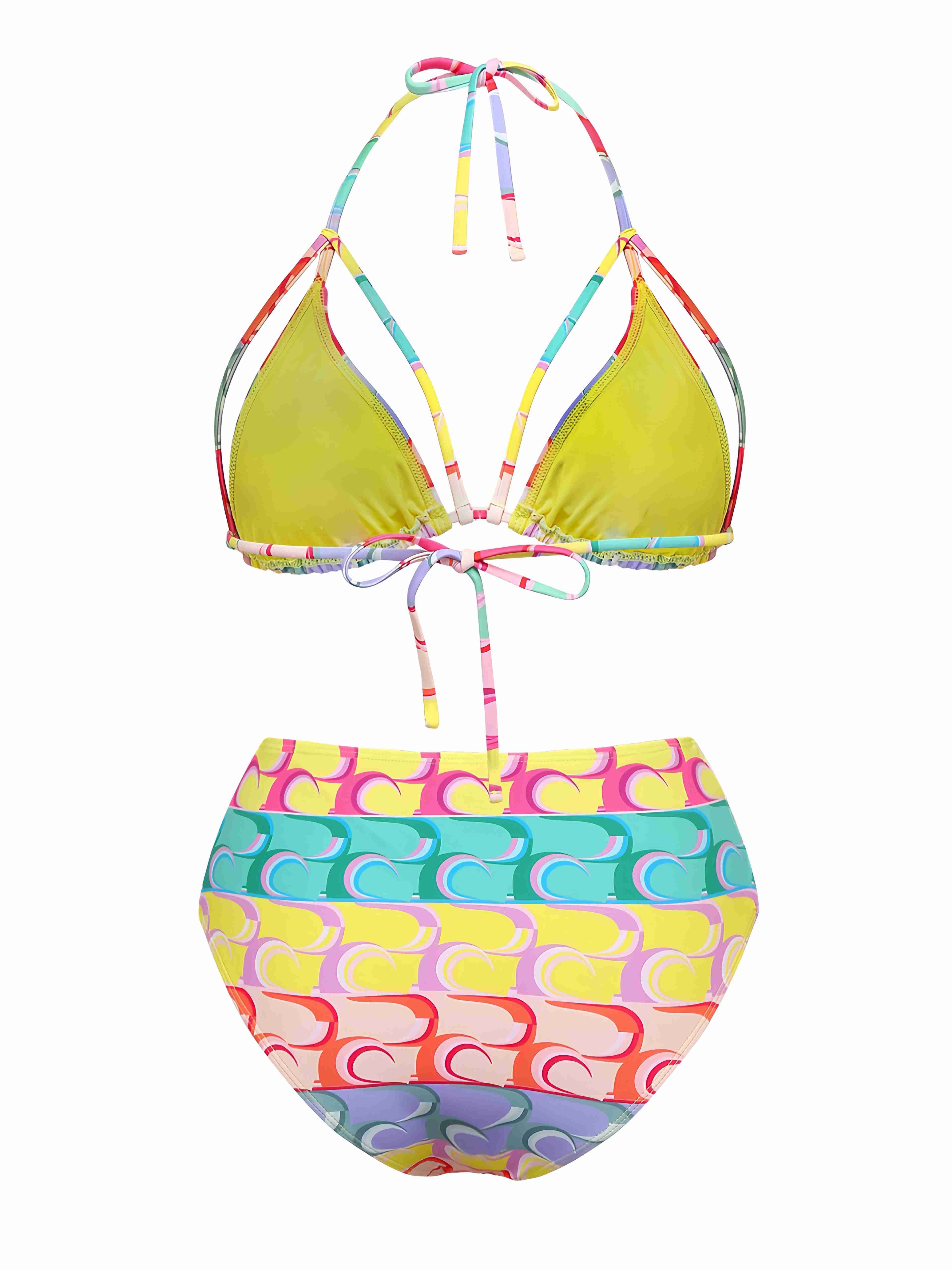 Ensemble bikini dos nu multicolore à lacets arc-en-ciel années 1960 - Image 2