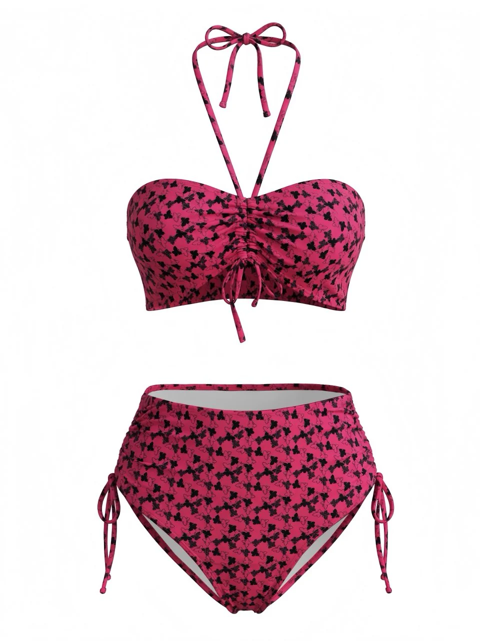 Ensemble bikini dos nu papillon rouge rose années 1940 - Image 2