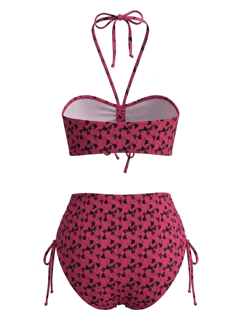 Ensemble bikini dos nu papillon rouge rose années 1940 - Image 3