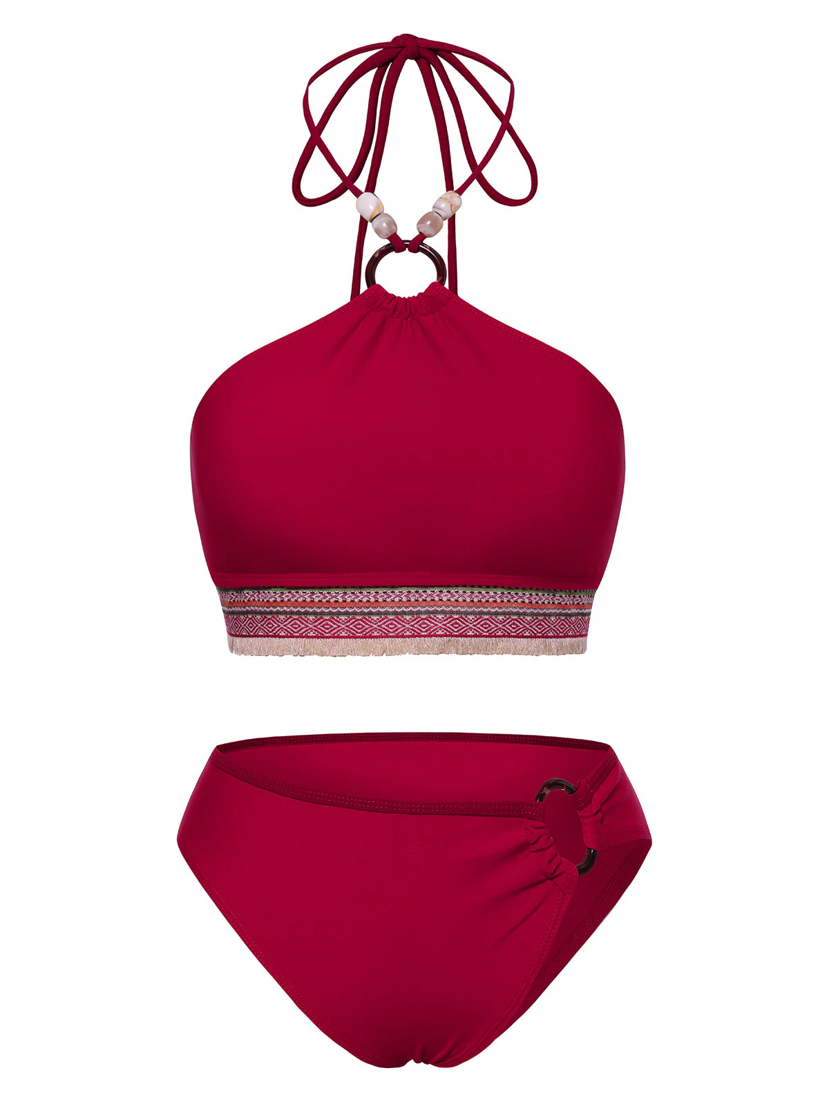 Ensemble bikini dos nu rouge style princesse avec perles des années 1970 - Image 4