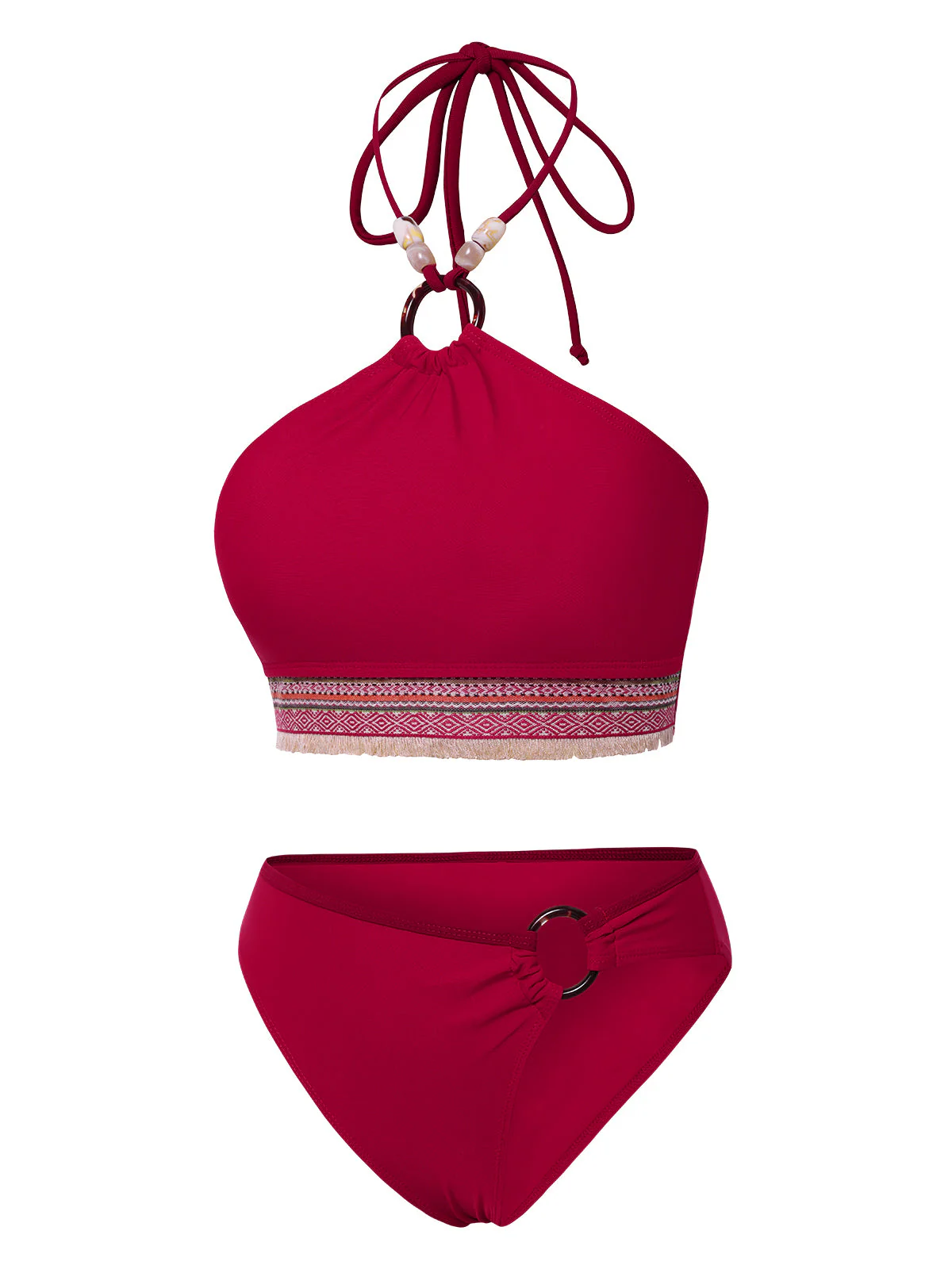 Ensemble bikini dos nu rouge style princesse avec perles des années 1970 - Image 5