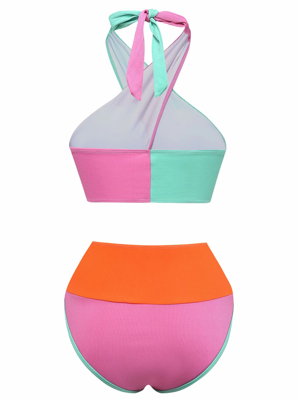 Ensemble bikini dos nu taille haute blocs couleurs 1940s - Image 3