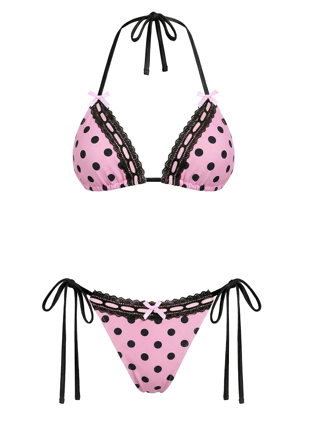 Ensemble bikini en dentelle à pois roses 1940s