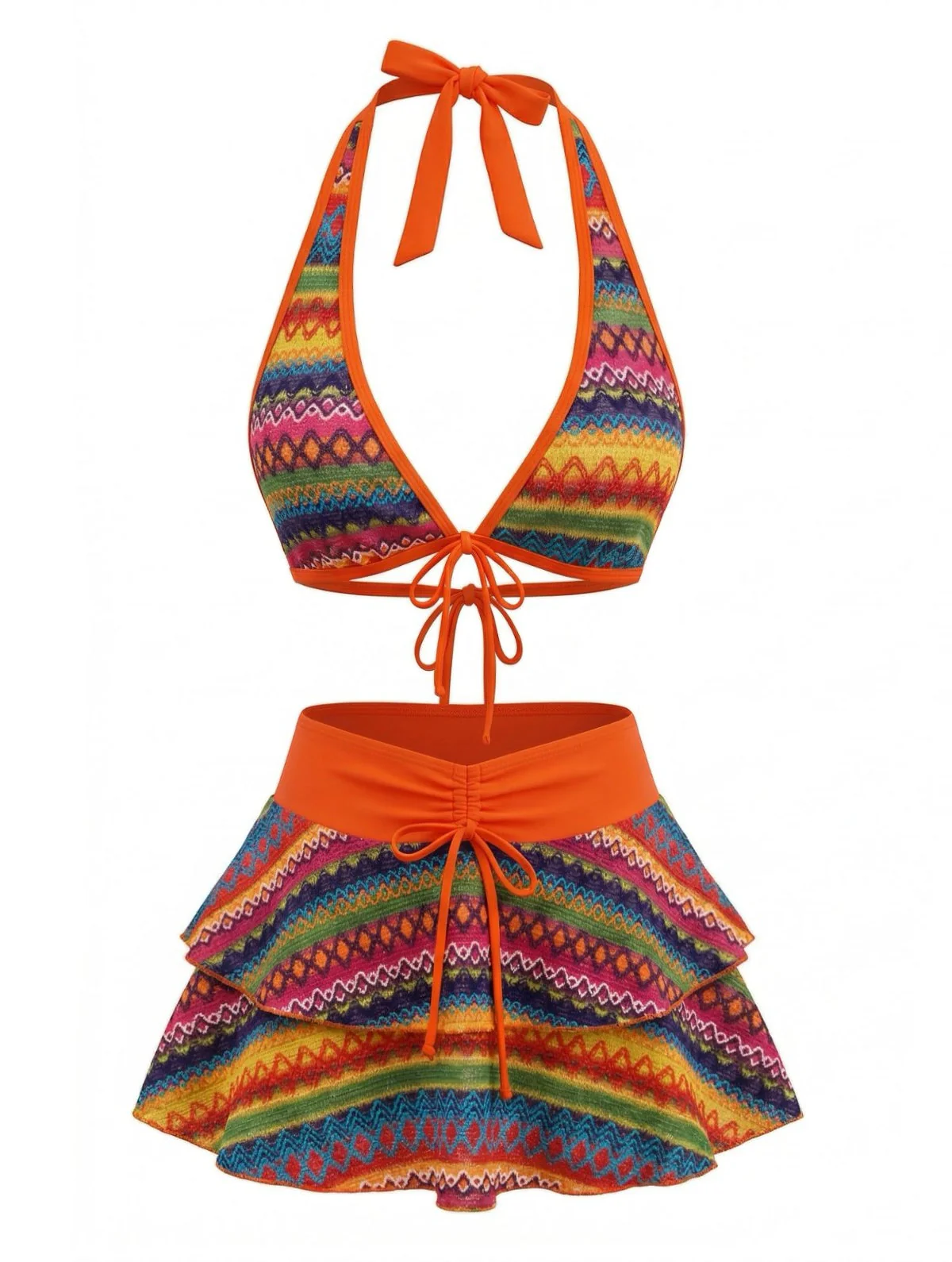 Ensemble bikini et paréo bohème orange années 80 - Image 2