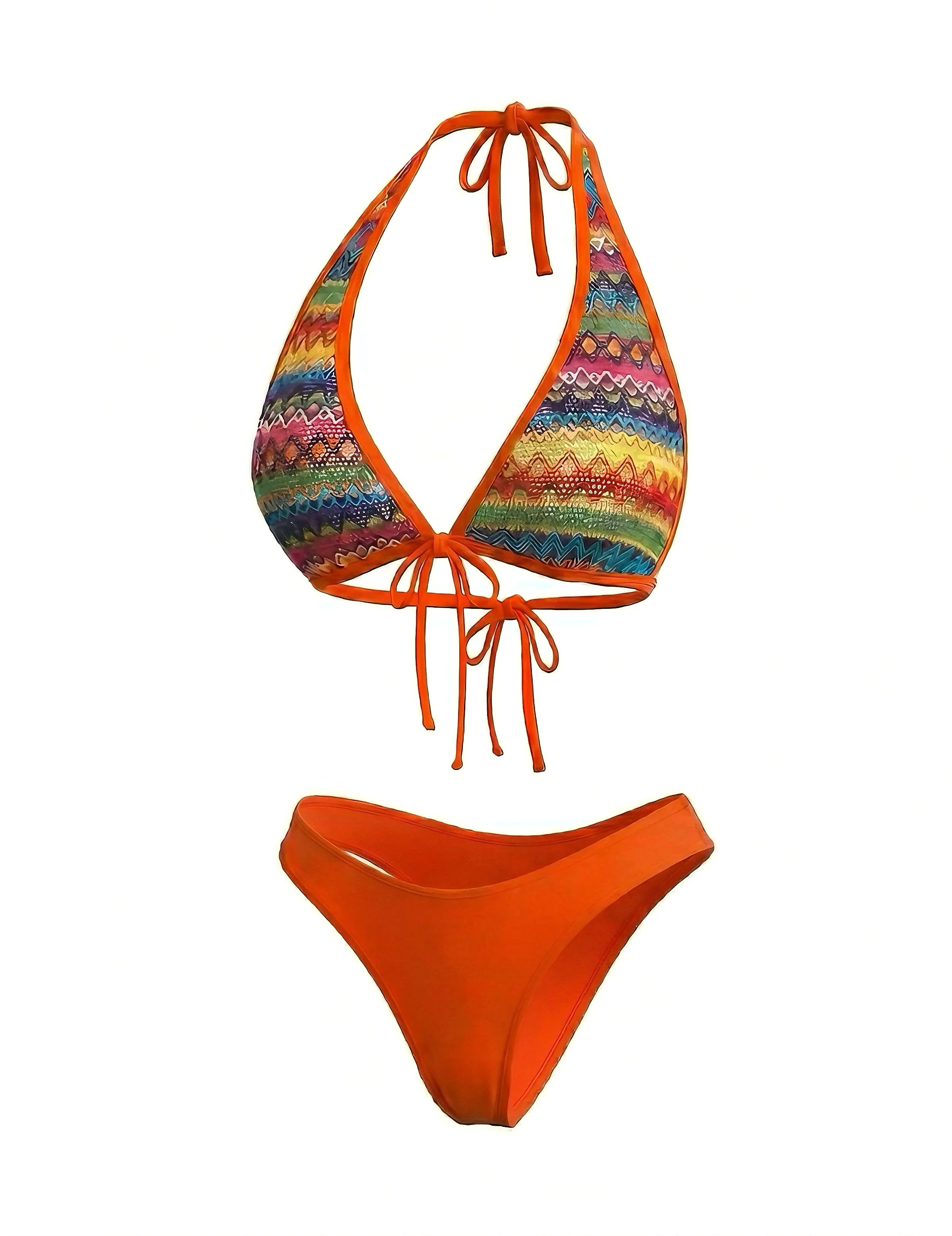 Ensemble bikini et paréo bohème orange années 80 - Image 4