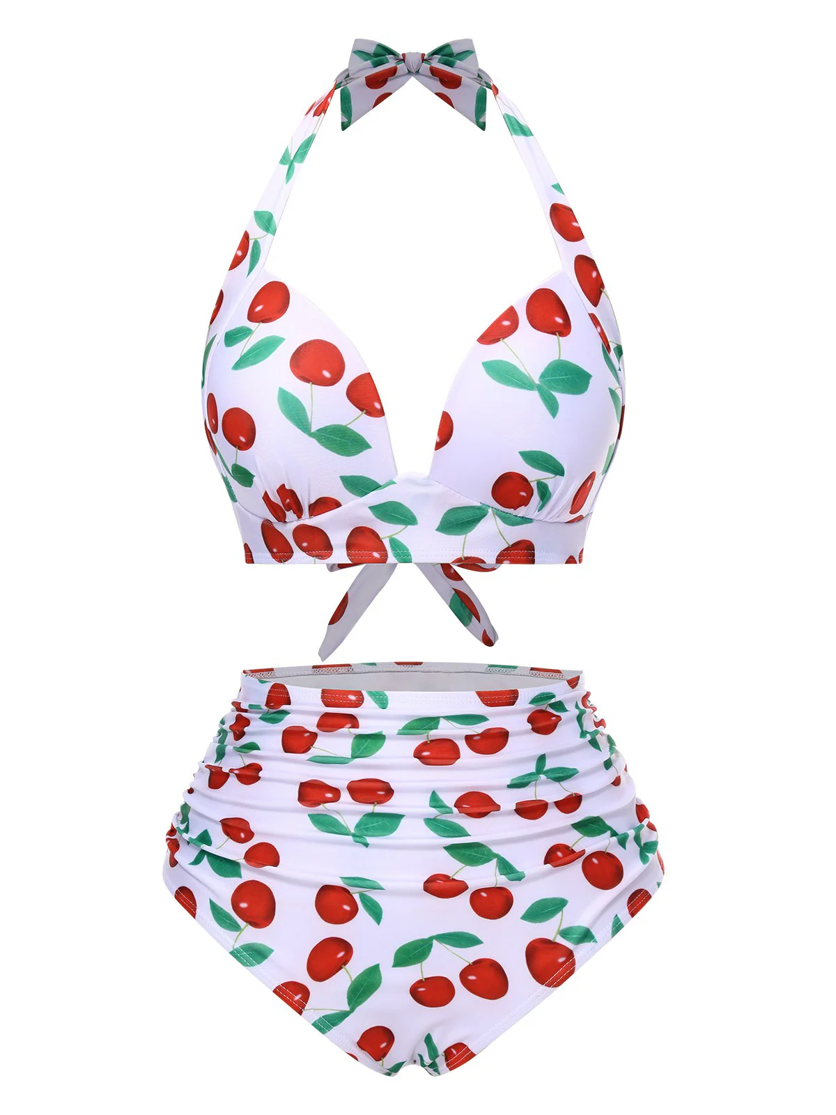 Ensemble bikini Halter froncé cerise rouge des années 1930 - Image 4