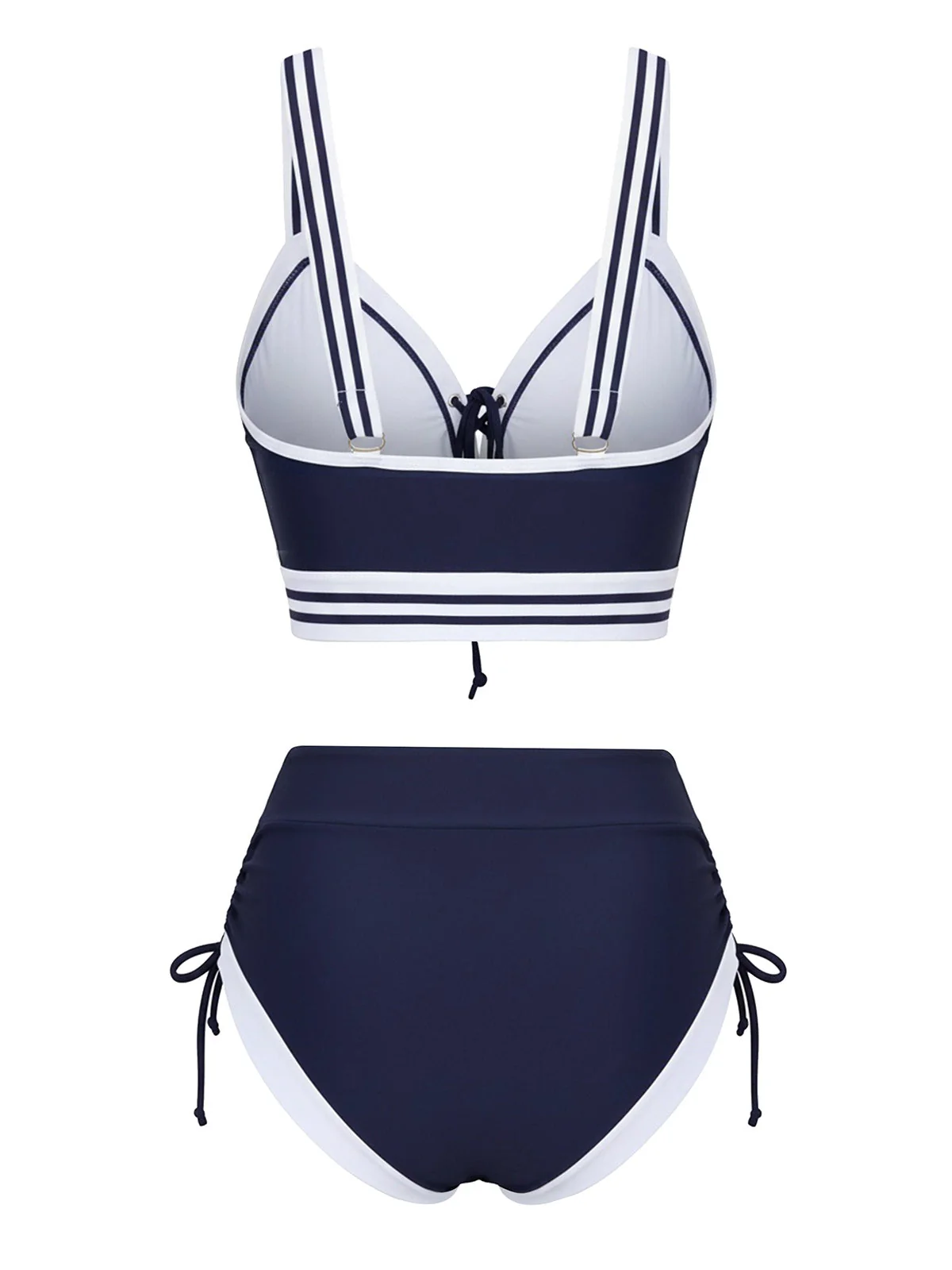 Ensemble bikini à lacets rayé bleu style nautique années 1940 - Image 3