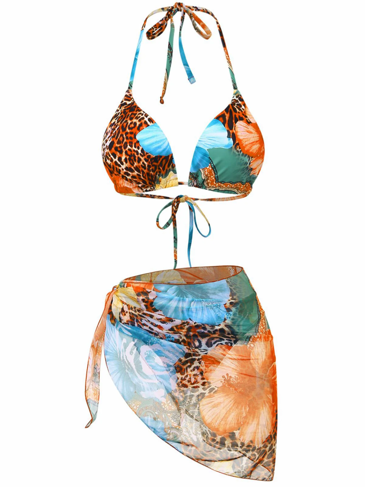 Ensemble bikini licou fleurs léopard et paréo 1950s - Image 2