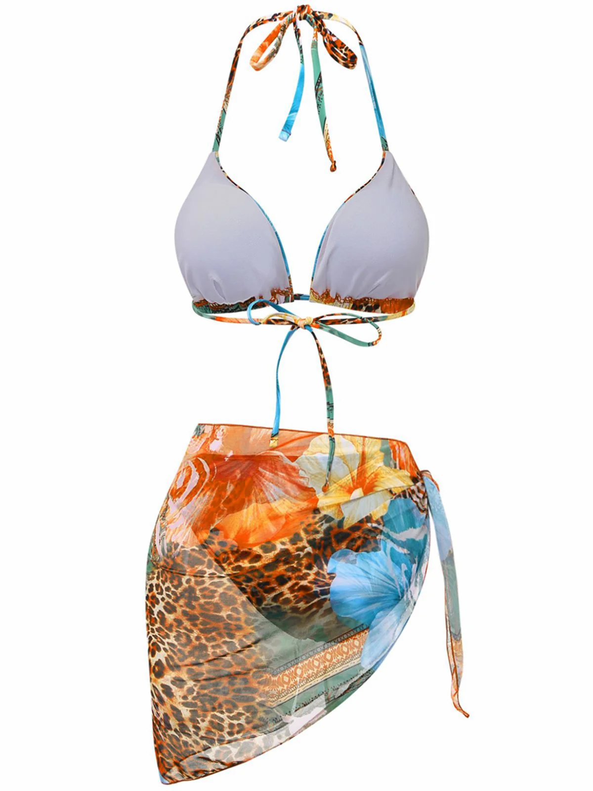 Ensemble bikini licou fleurs léopard et paréo 1950s - Image 3