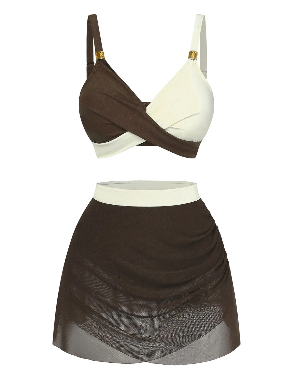 Ensemble bikini maille froncée dos croisé 1950s - Image 3
