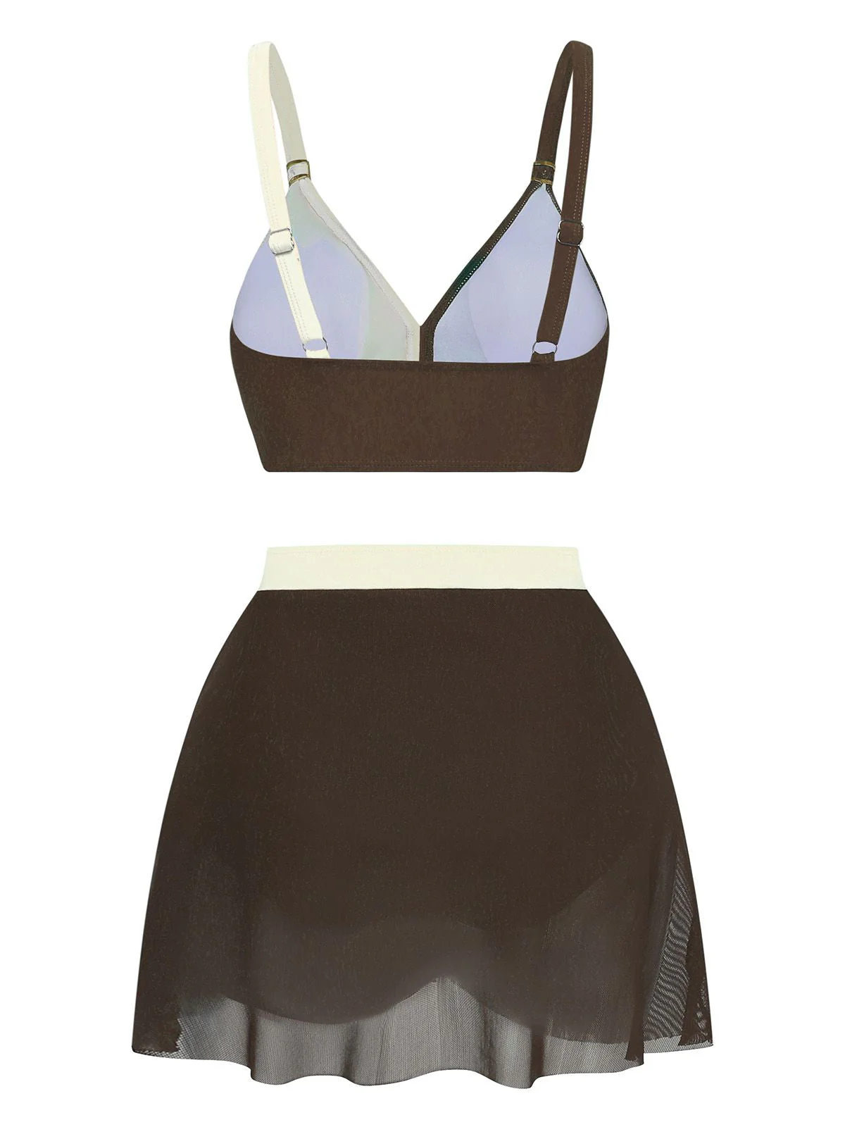 Ensemble bikini maille froncée dos croisé 1950s - Image 4