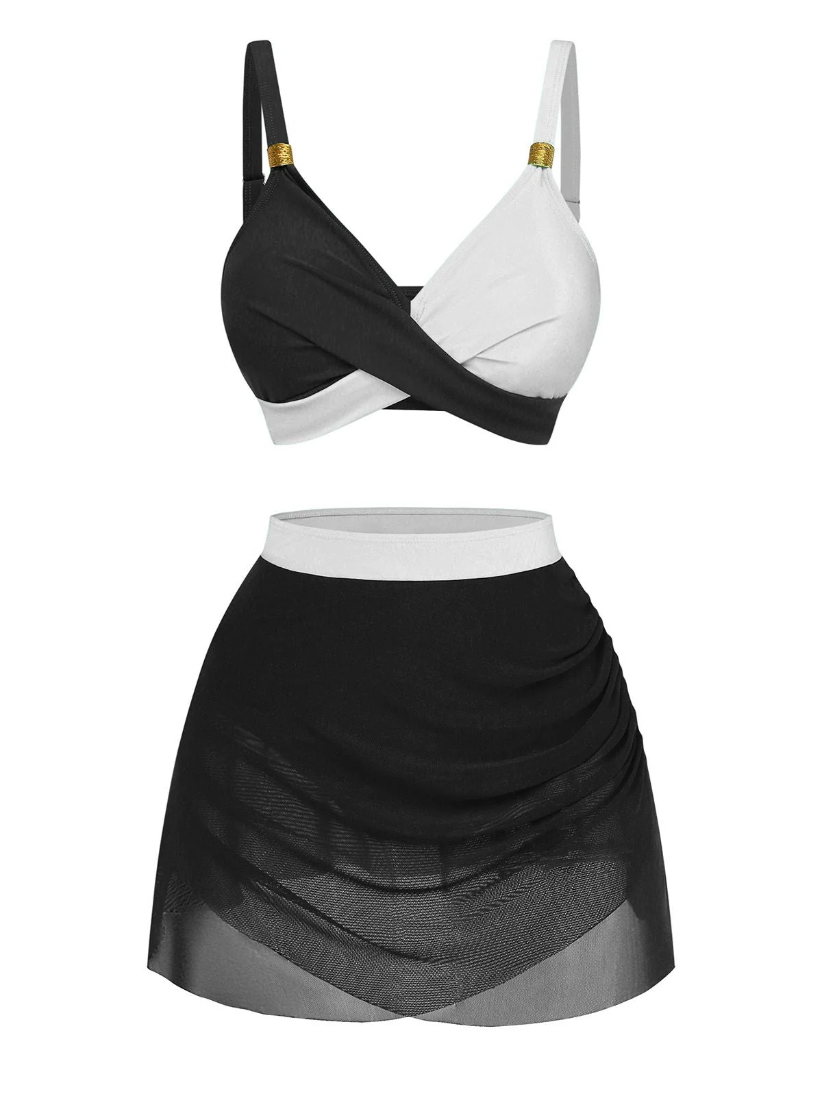 Ensemble bikini maille froncée dos croisé 1950s - Image 5