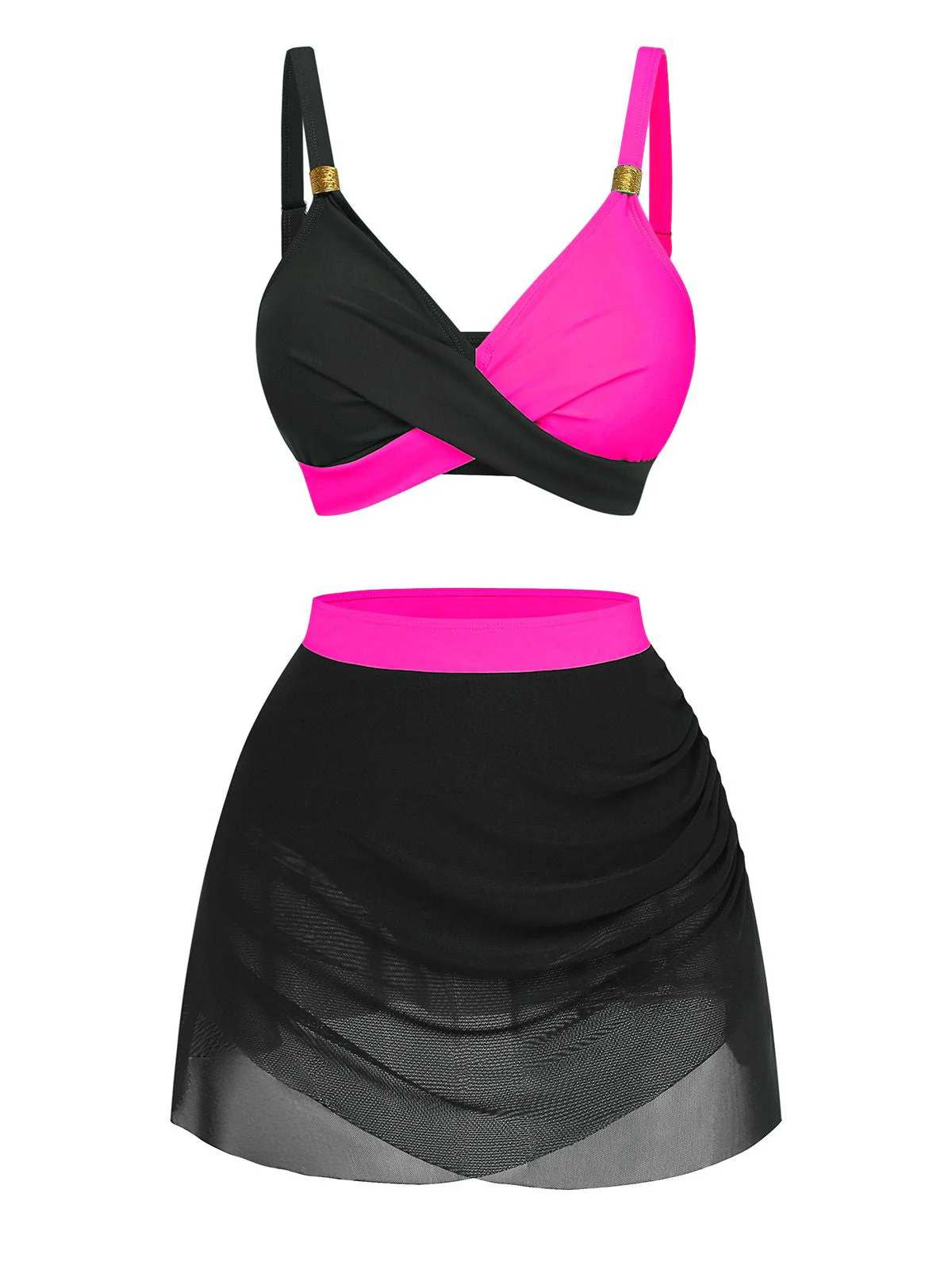 Ensemble bikini maille froncée dos croisé 1950s - Image 7