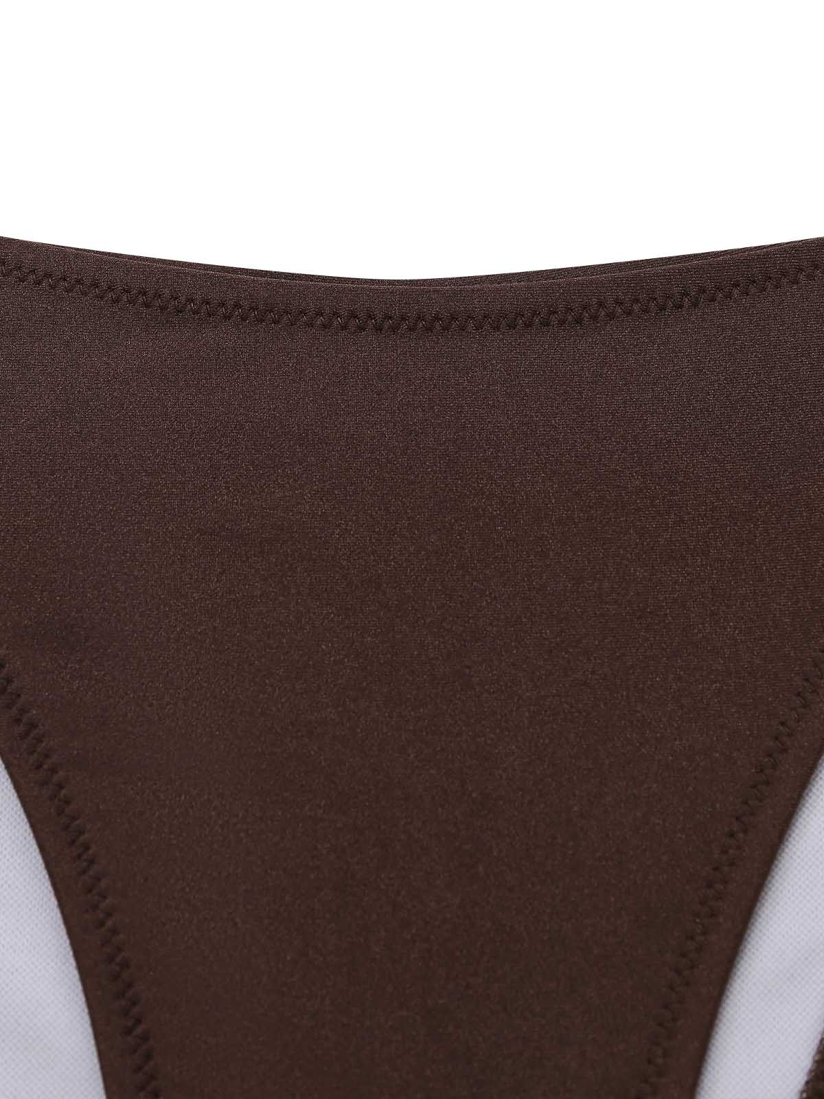 Ensemble bikini marron satiné et métallisé volants et liens nouer années 80 - Image 7