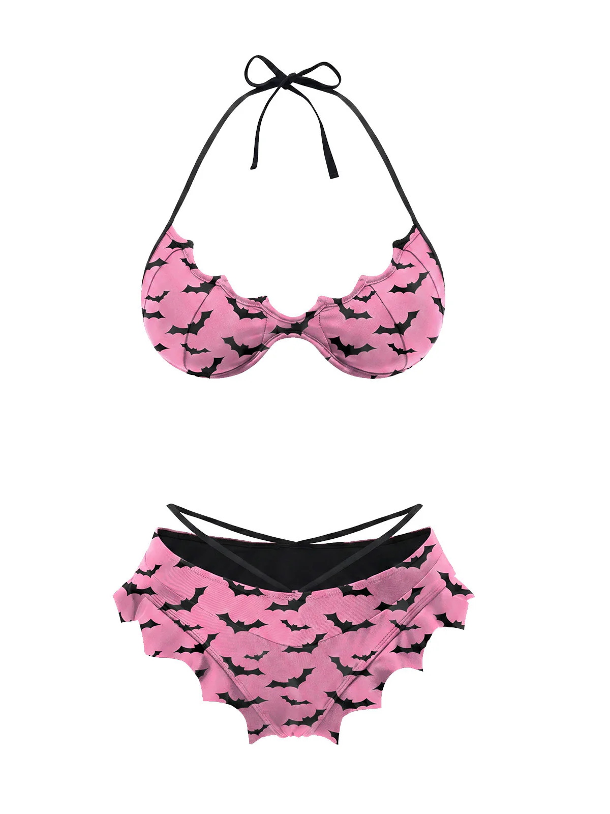 Ensemble bikini noir ailes de chauve-souris gothiques années 1980 - Image 14