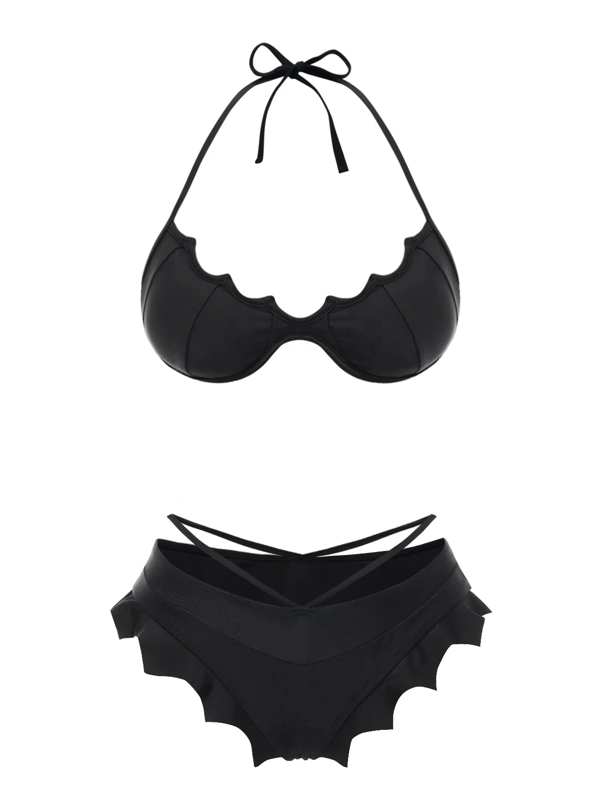 Ensemble bikini noir ailes de chauve-souris gothiques années 1980 - Image 3