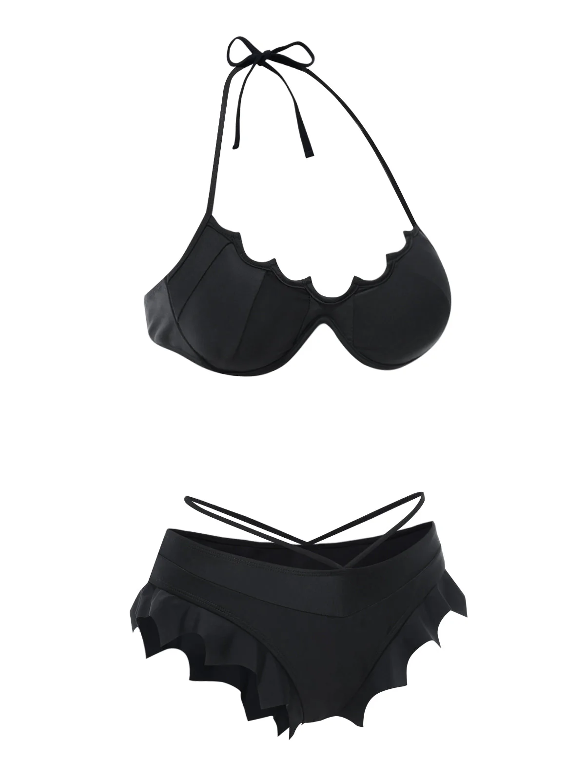 Ensemble bikini noir ailes de chauve-souris gothiques années 1980 - Image 4