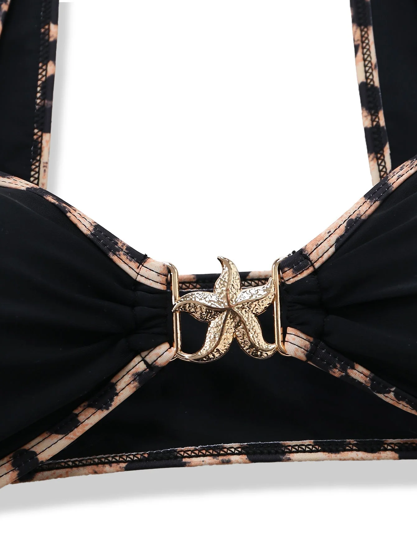 Ensemble bikini noir bordures léopard et étoiles mer métalliques années 50 - Image 4