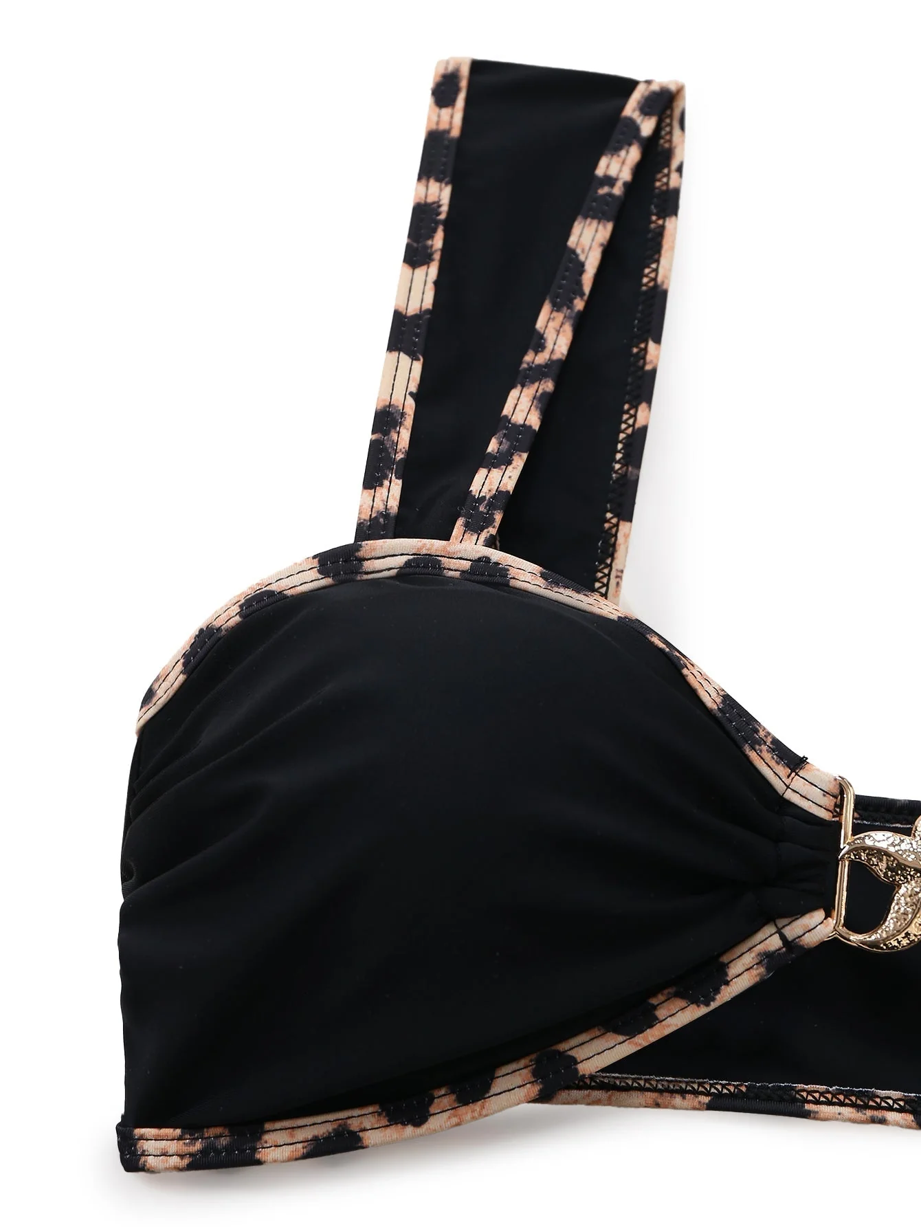 Ensemble bikini noir bordures léopard et étoiles mer métalliques années 50 - Image 5