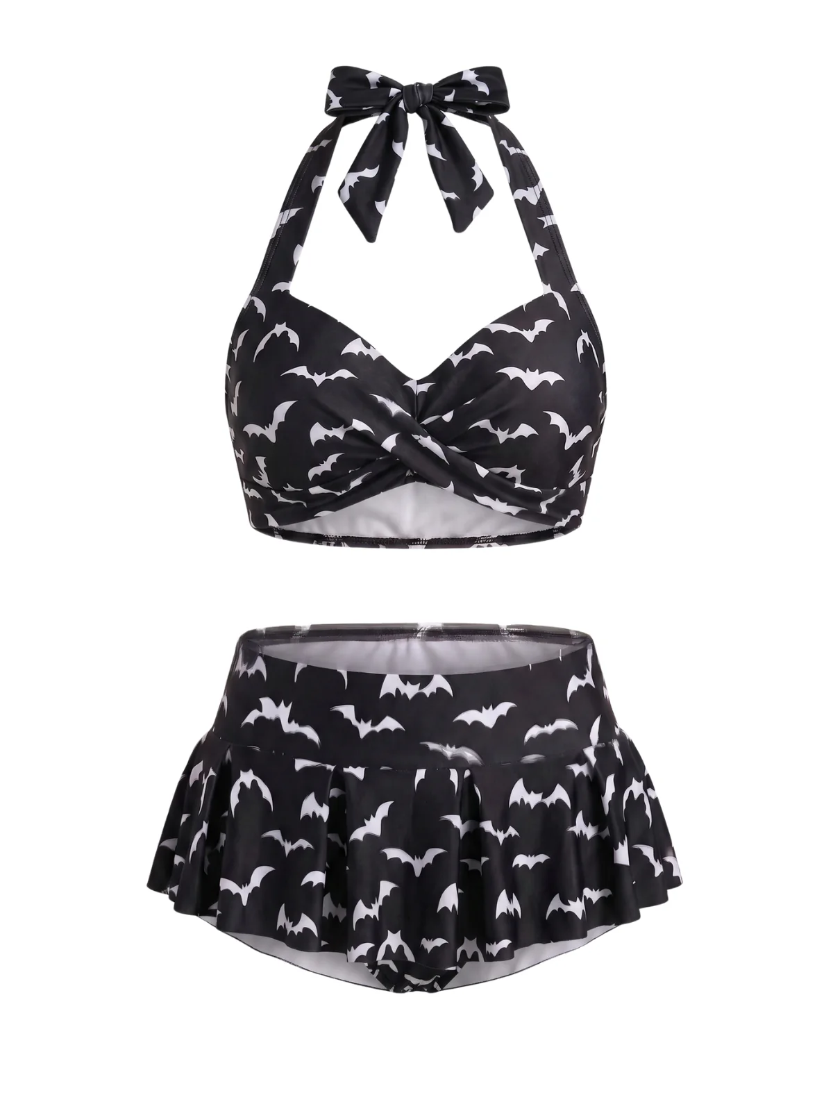 Ensemble Bikini Noir Décor Chauve-Souris Années 60