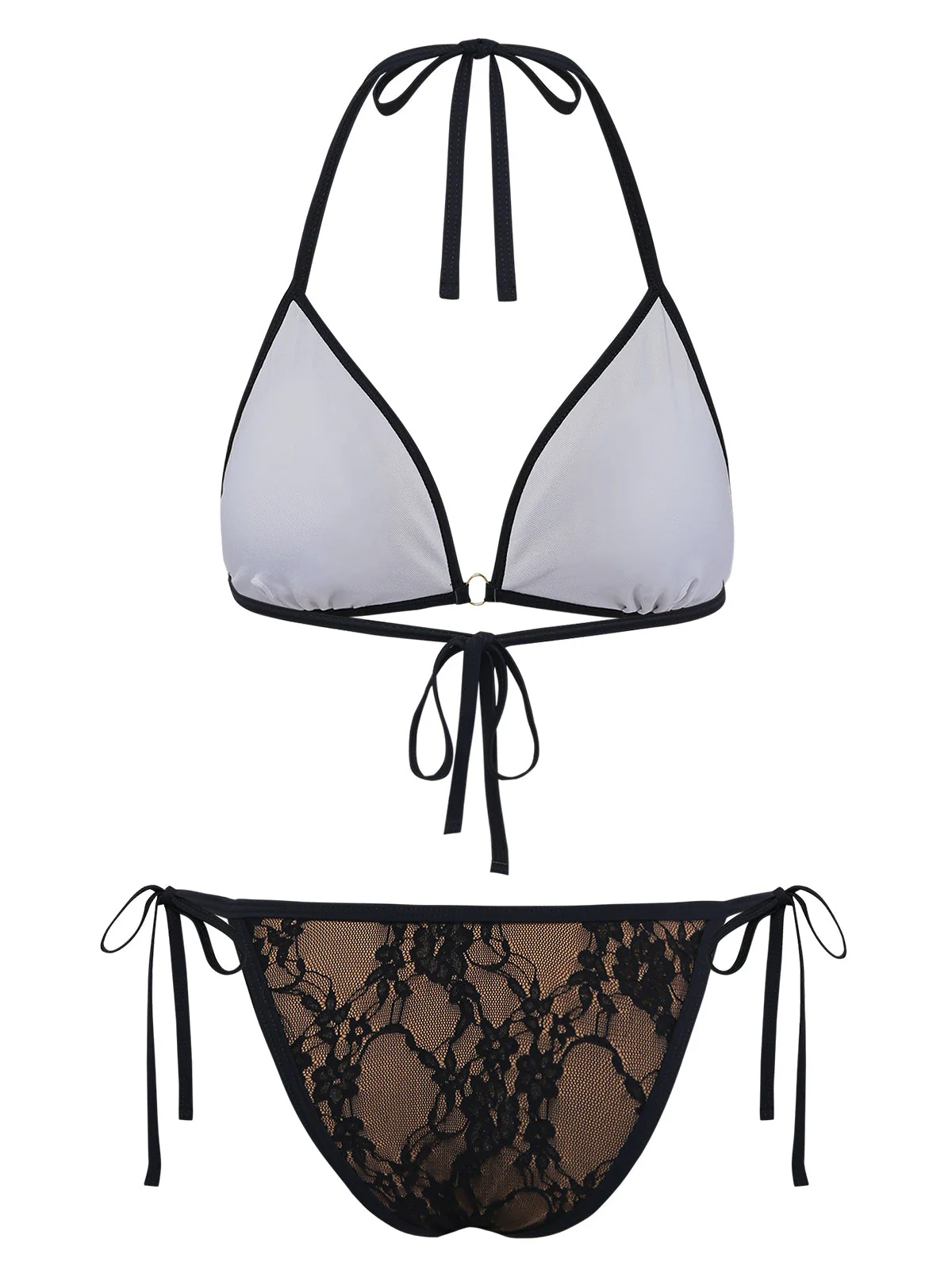 Ensemble bikini noir dentelle florale dos nu années 1970 - Image 2