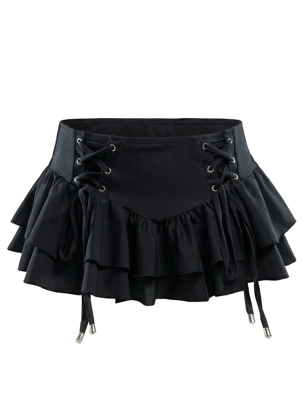 Ensemble bikini noir dos nu avec paréo à volants années 50 - Image 5