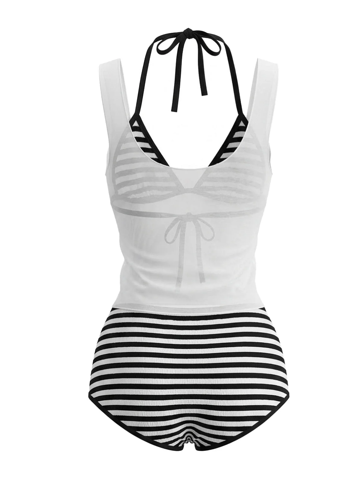 Ensemble bikini rayé et cache-maillot années 80 - Image 2