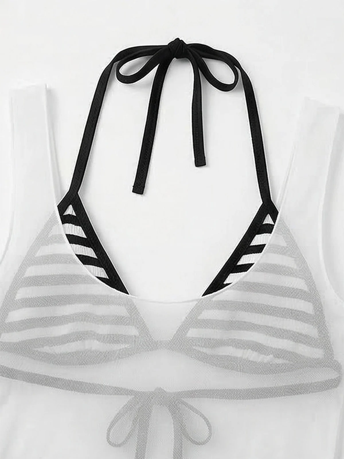 Ensemble bikini rayé et cache-maillot années 80 - Image 4