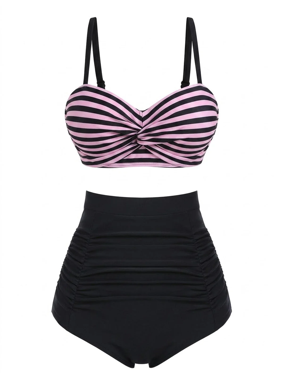 Ensemble de bikini taille haute à bretelles cerises 1950s - Image 10