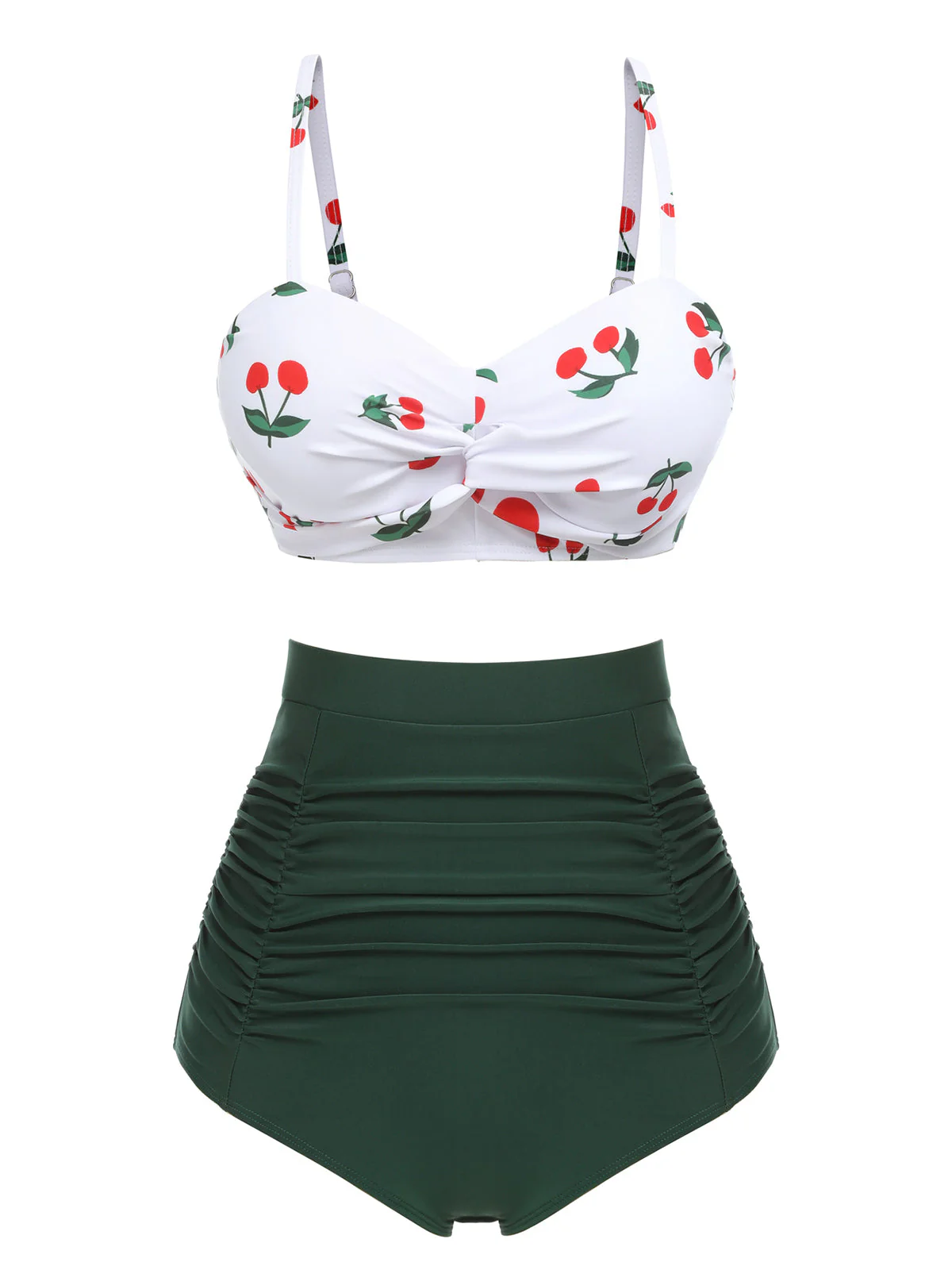 Ensemble de bikini taille haute à bretelles cerises 1950s - Image 4