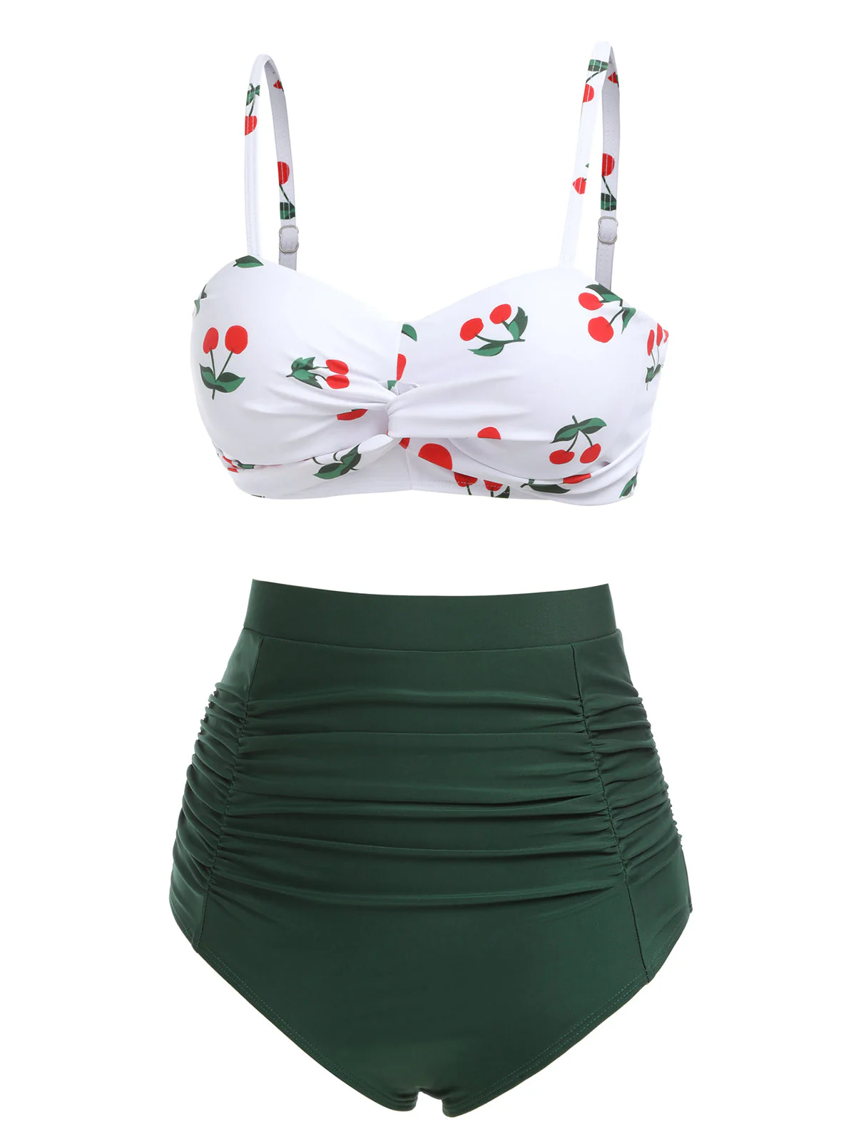 Ensemble de bikini taille haute à bretelles cerises 1950s - Image 5