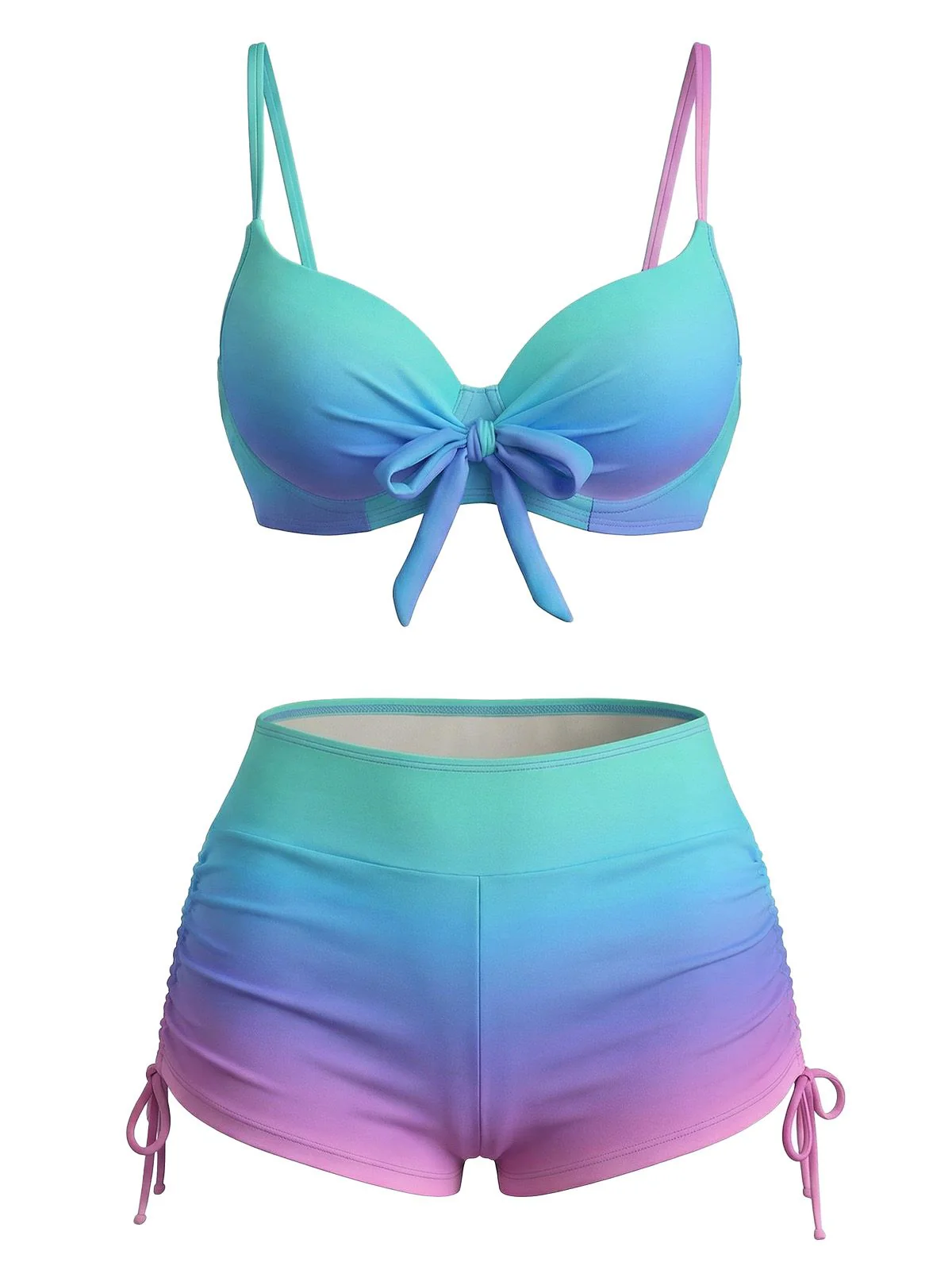 Ensemble bikini short de bain à lacets dégradé années 60 - Image 2
