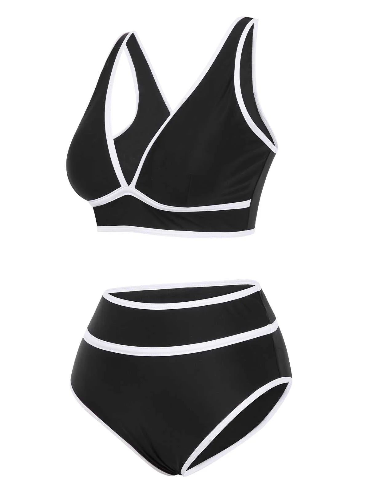 Ensemble bikini taille haute à bordure contrastée des années 1950 - Image 2
