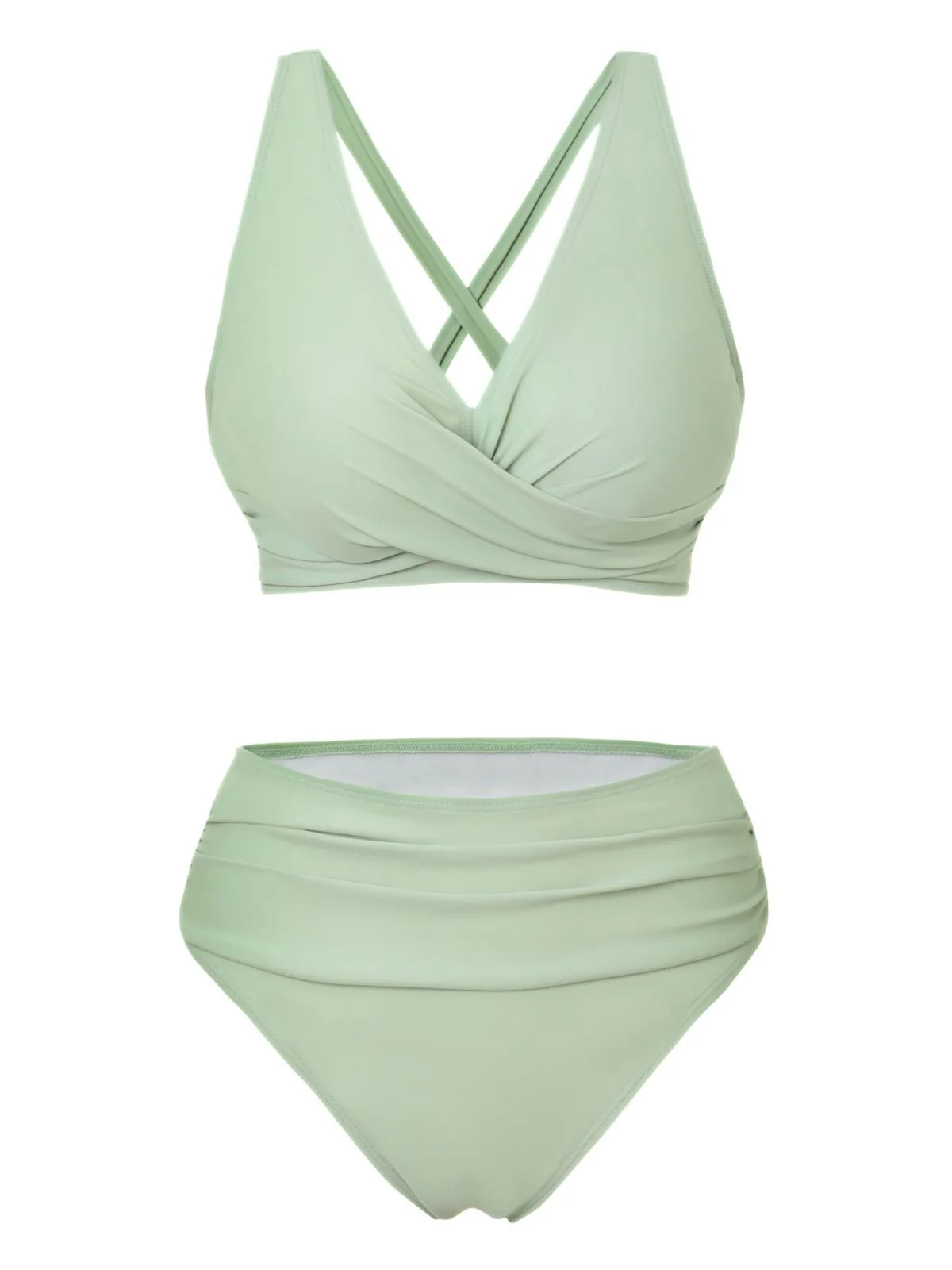 Ensemble bikini taille haute croisé uni années 1950 - Image 2