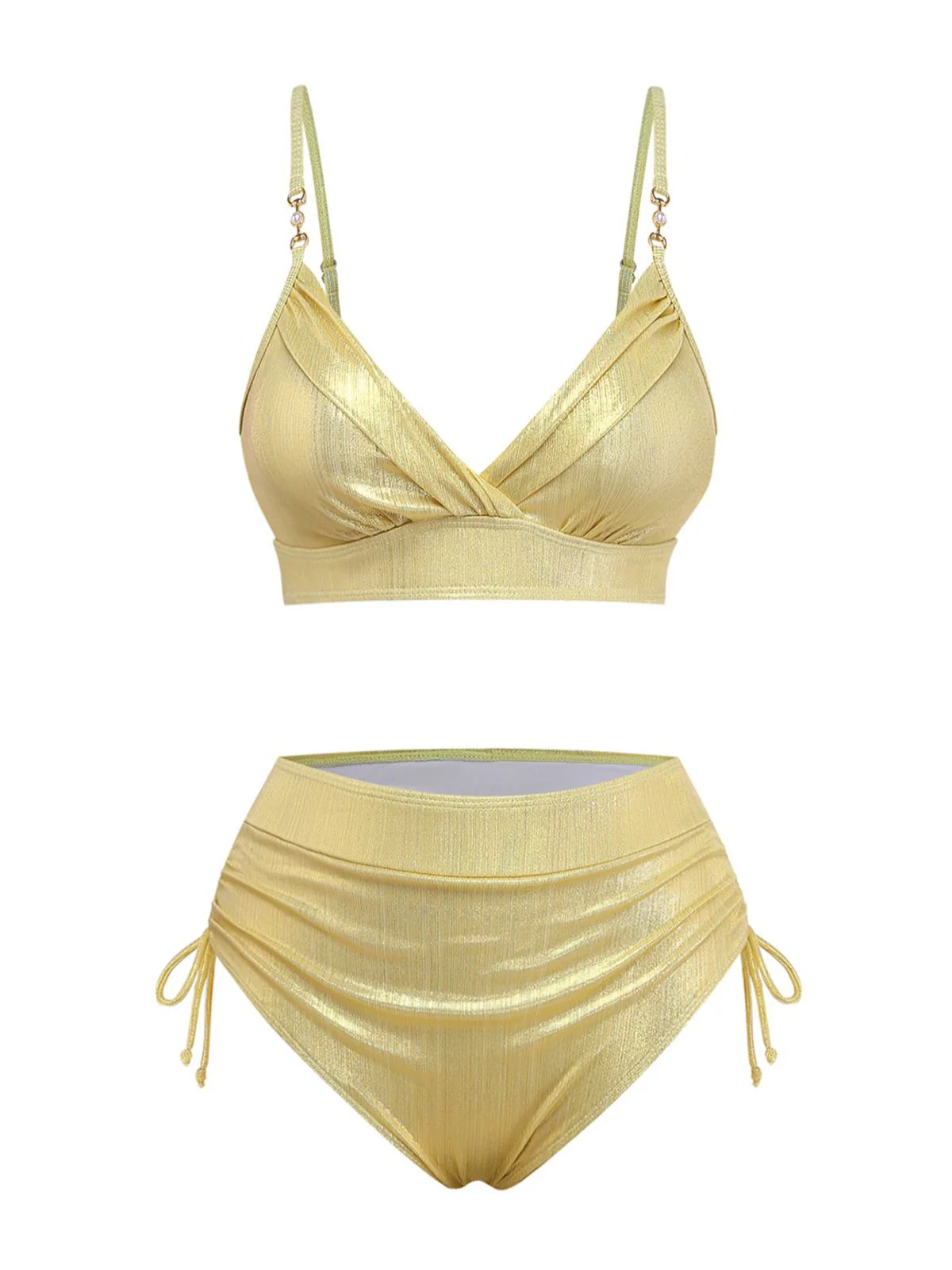 Ensemble bikini taille haute métallisé paillettes années 1970 - Image 2