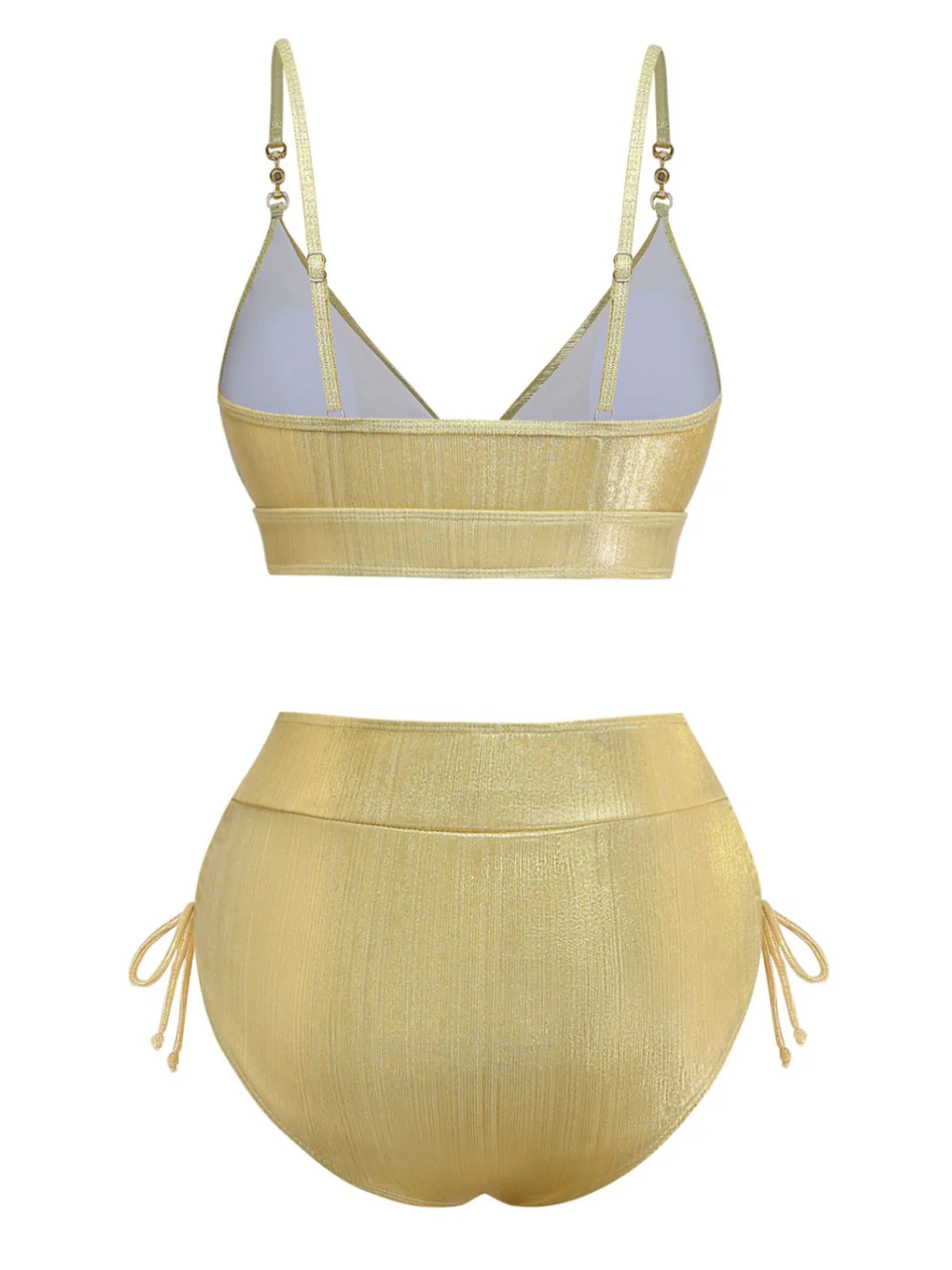 Ensemble bikini taille haute métallisé paillettes années 1970 - Image 3