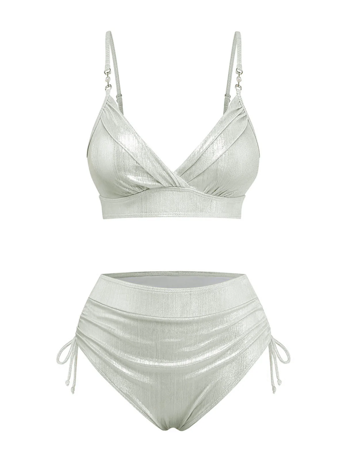 Ensemble bikini taille haute métallisé paillettes années 1970 - Image 8
