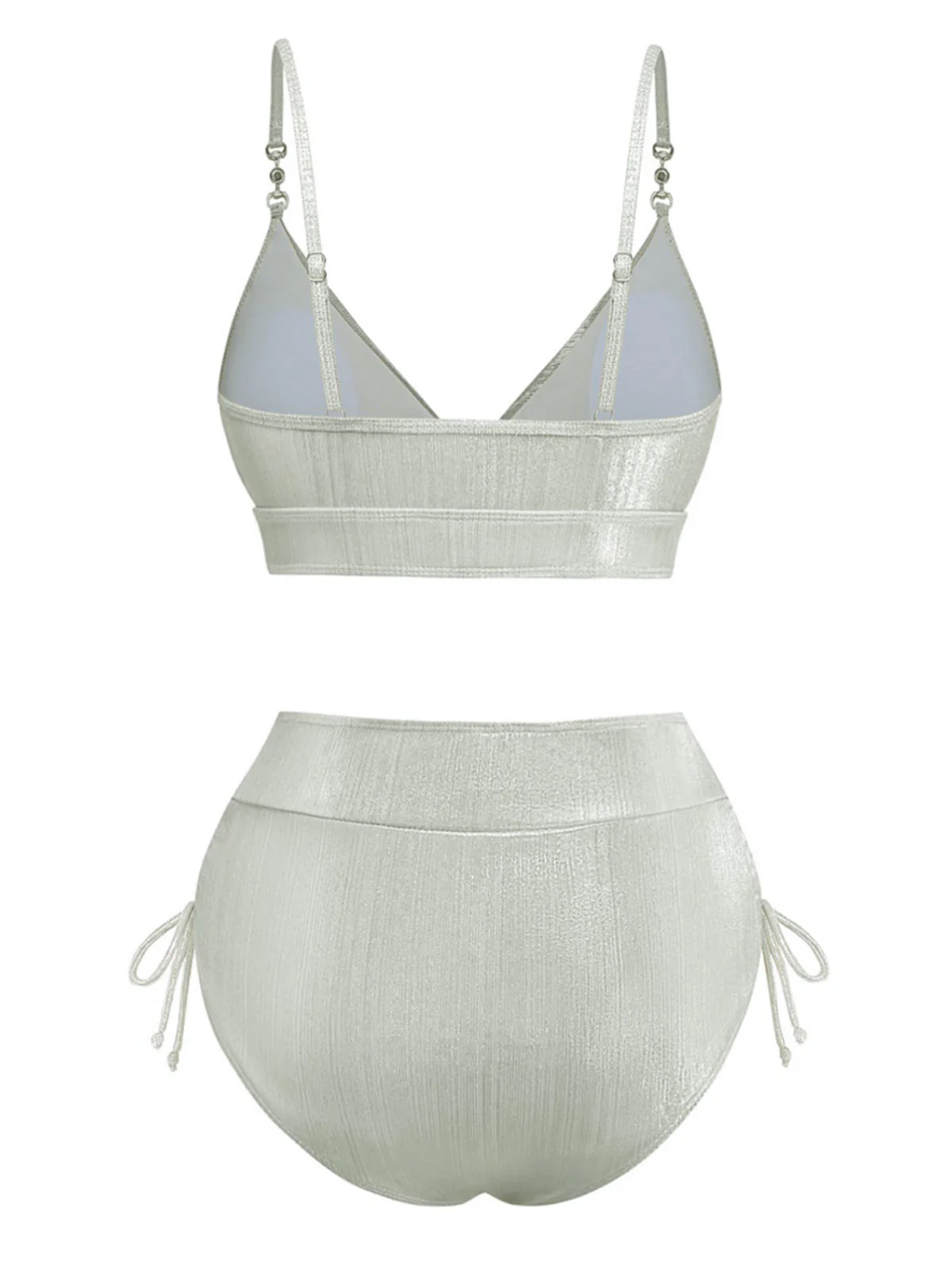 Ensemble bikini taille haute métallisé paillettes années 1970 - Image 9
