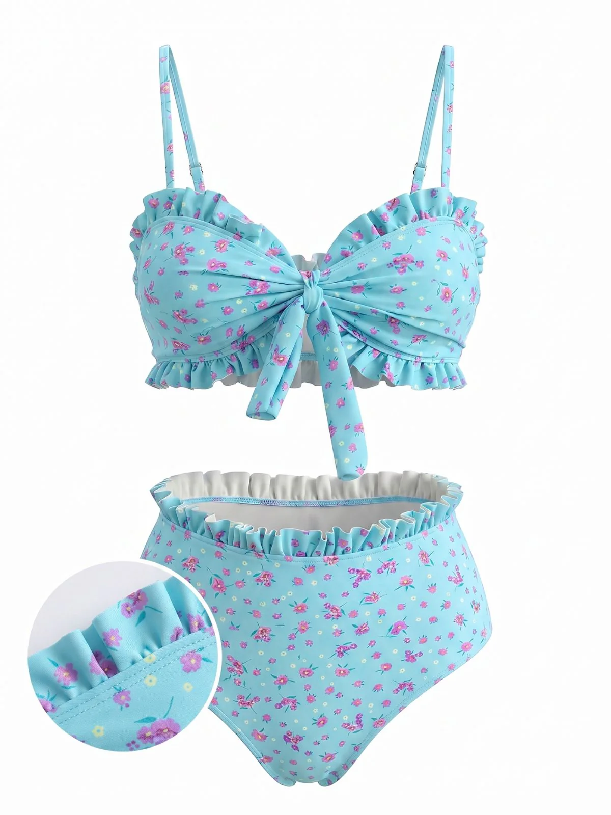 Ensemble Bikini Turquoise à Volants Floral années 50