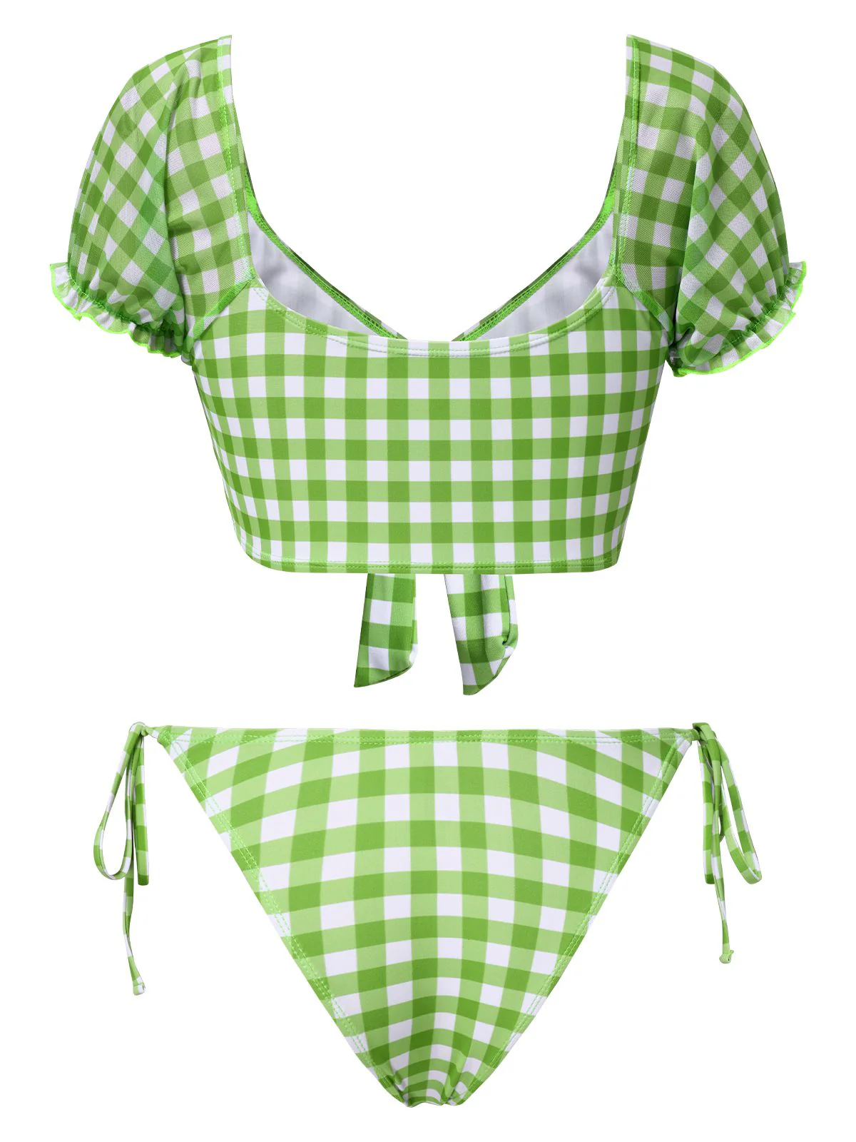 Ensemble bikini vert manches bouffantes carreaux vichy des années 1960 - Image 2
