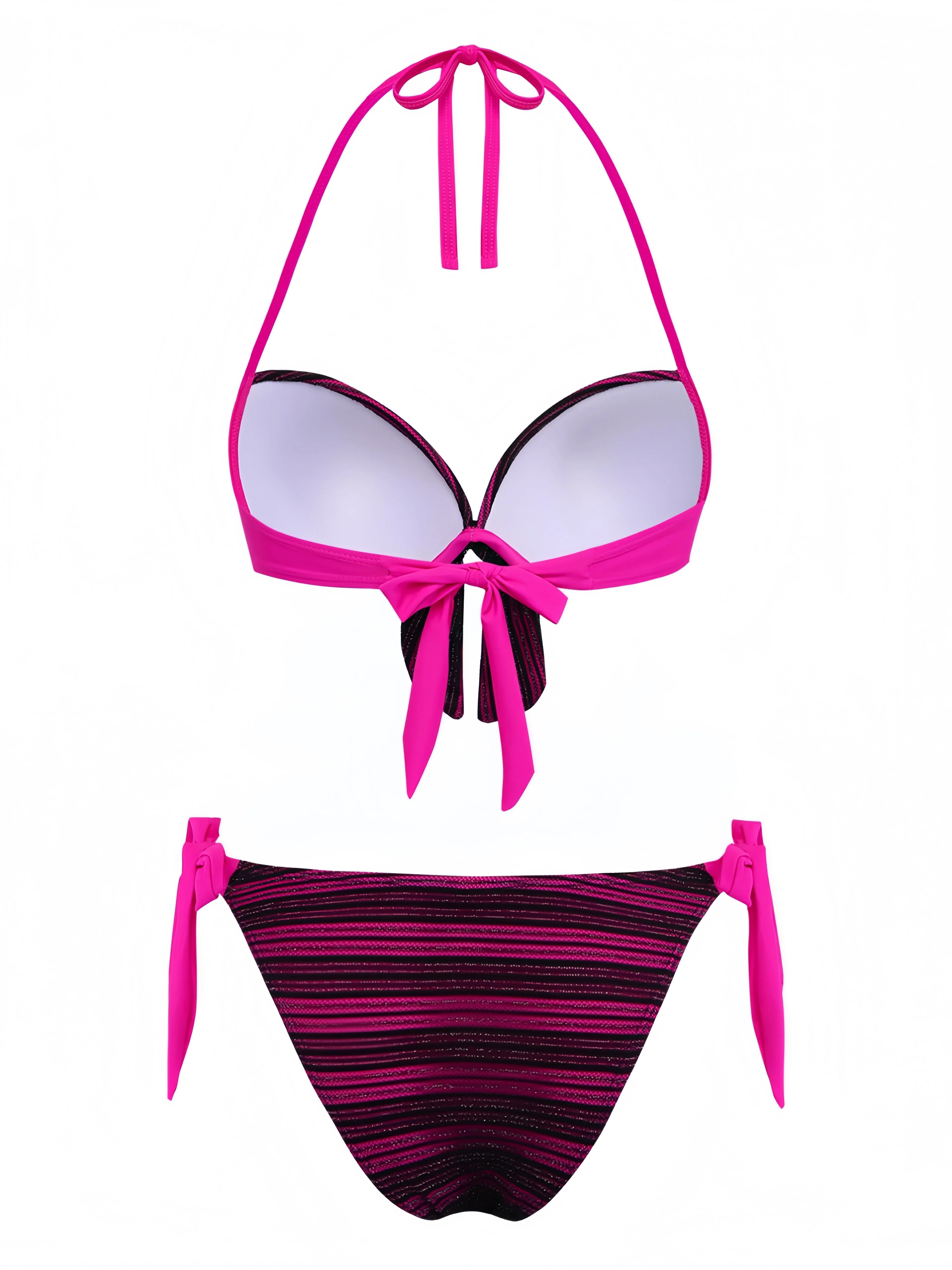 Ensemble bikini violet rayures nœud papillon années 60 - Image 3