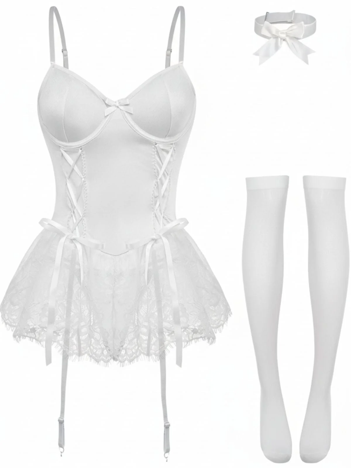 Ensemble body corset orné de dentelle des années 1960 - Image 12