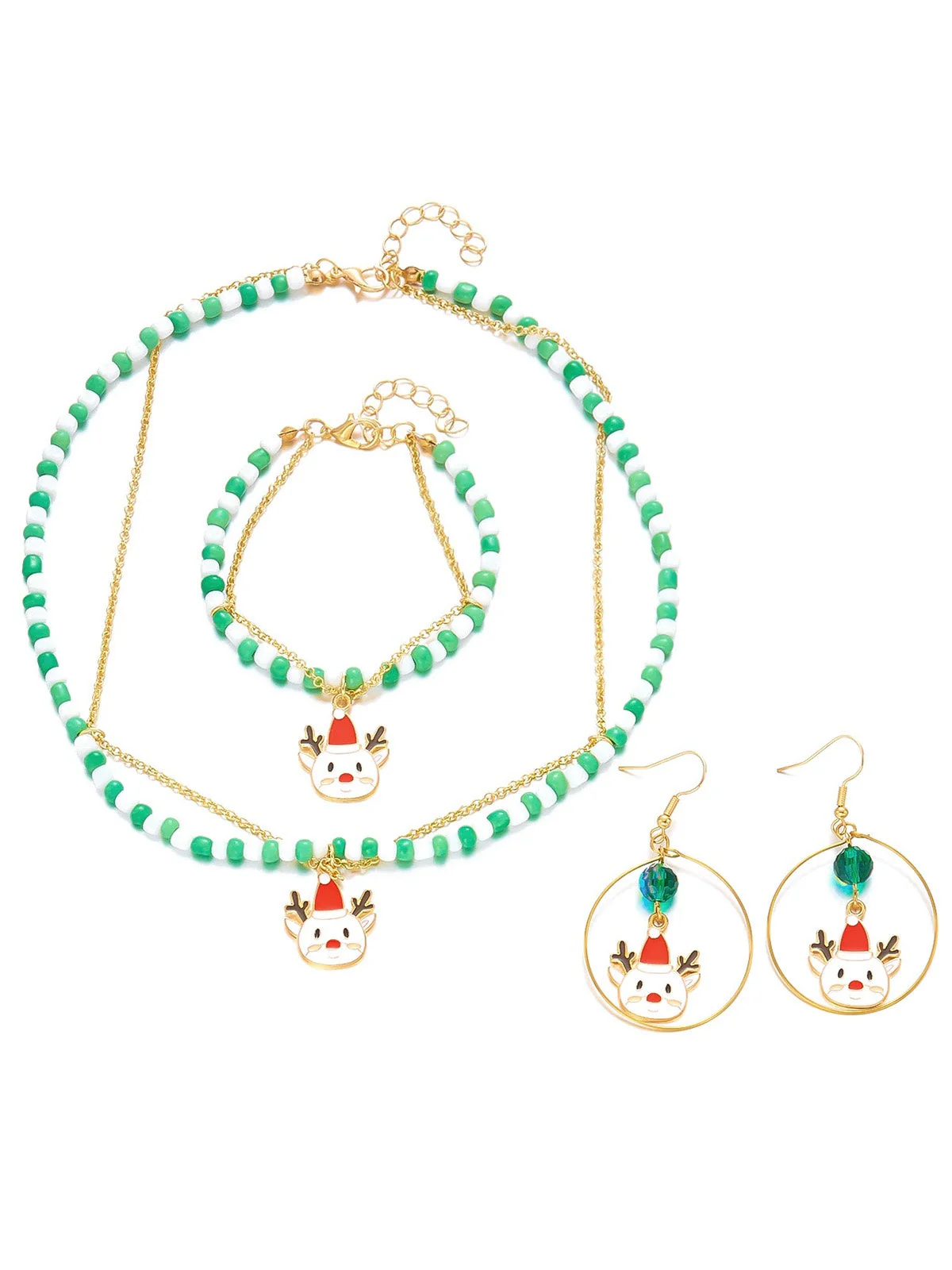 Ensemble collier bracelet et boucles d'oreilles vintage en perles de Noël