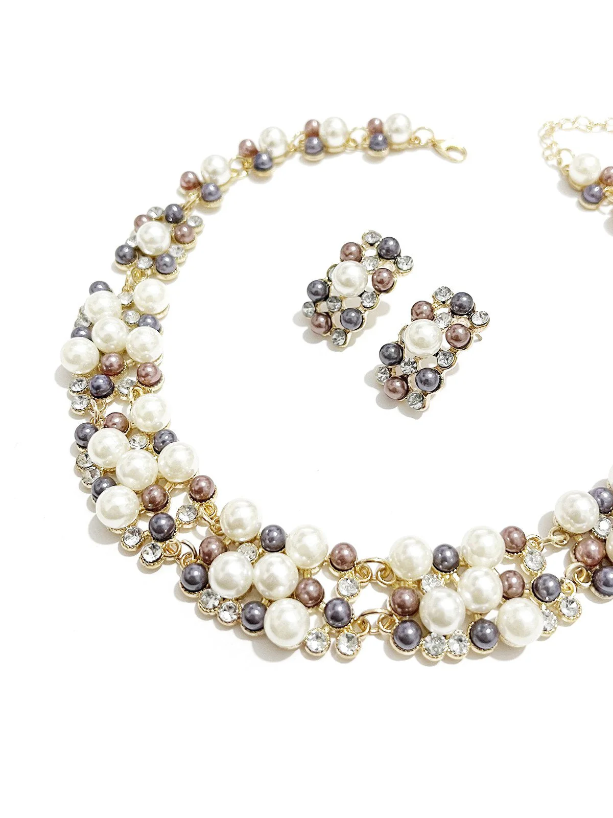 Ensemble collier et boucles d'oreilles en perles d'imitation avec strass - Image 3