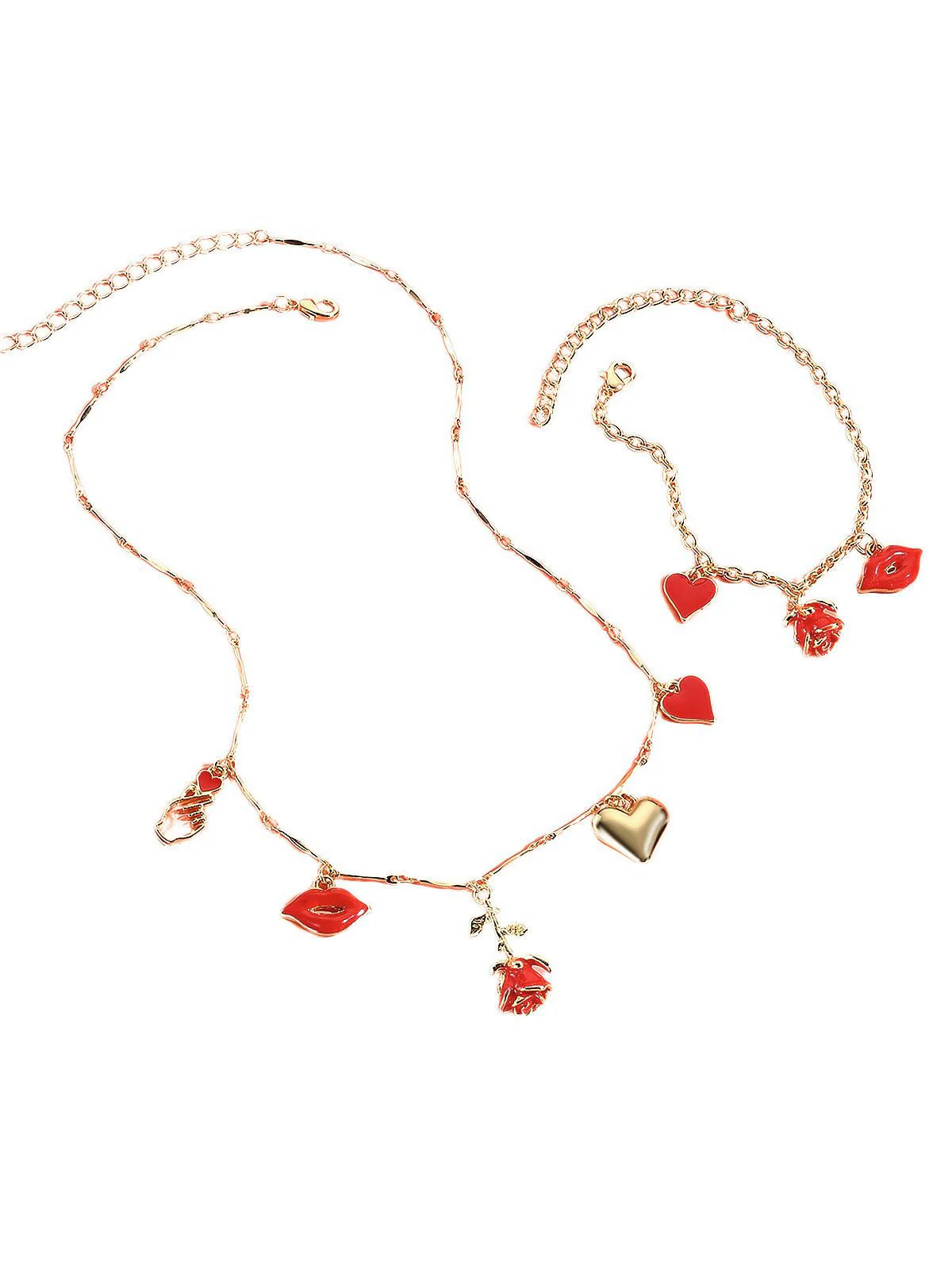 Ensemble collier et bracelet Rose rouge Cœur Lèvres - Image 2