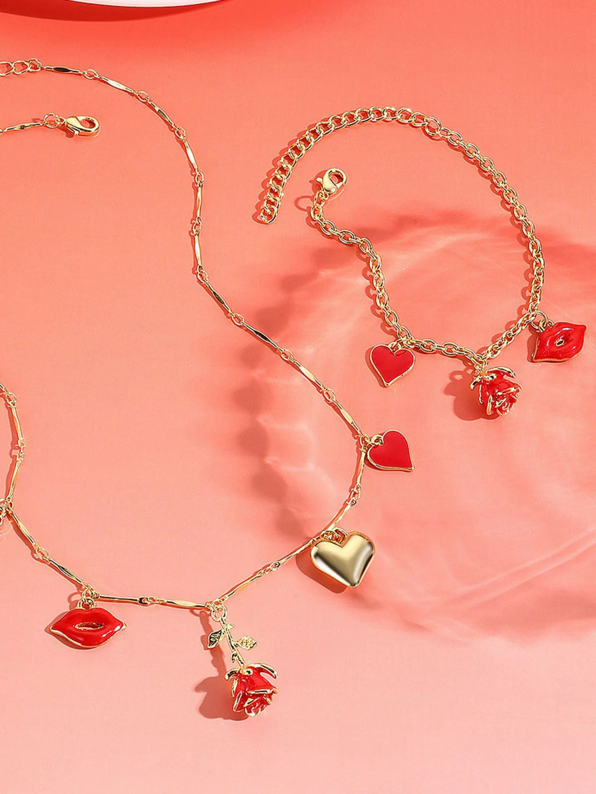 Ensemble collier et bracelet Rose rouge Cœur Lèvres - Image 3