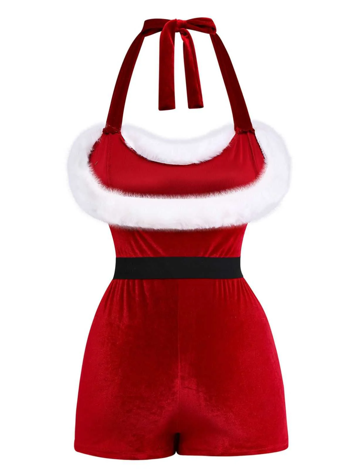 Ensemble barboteuse dos nu en velours et fausse fourrure de Noël des années 1970 - Image 4