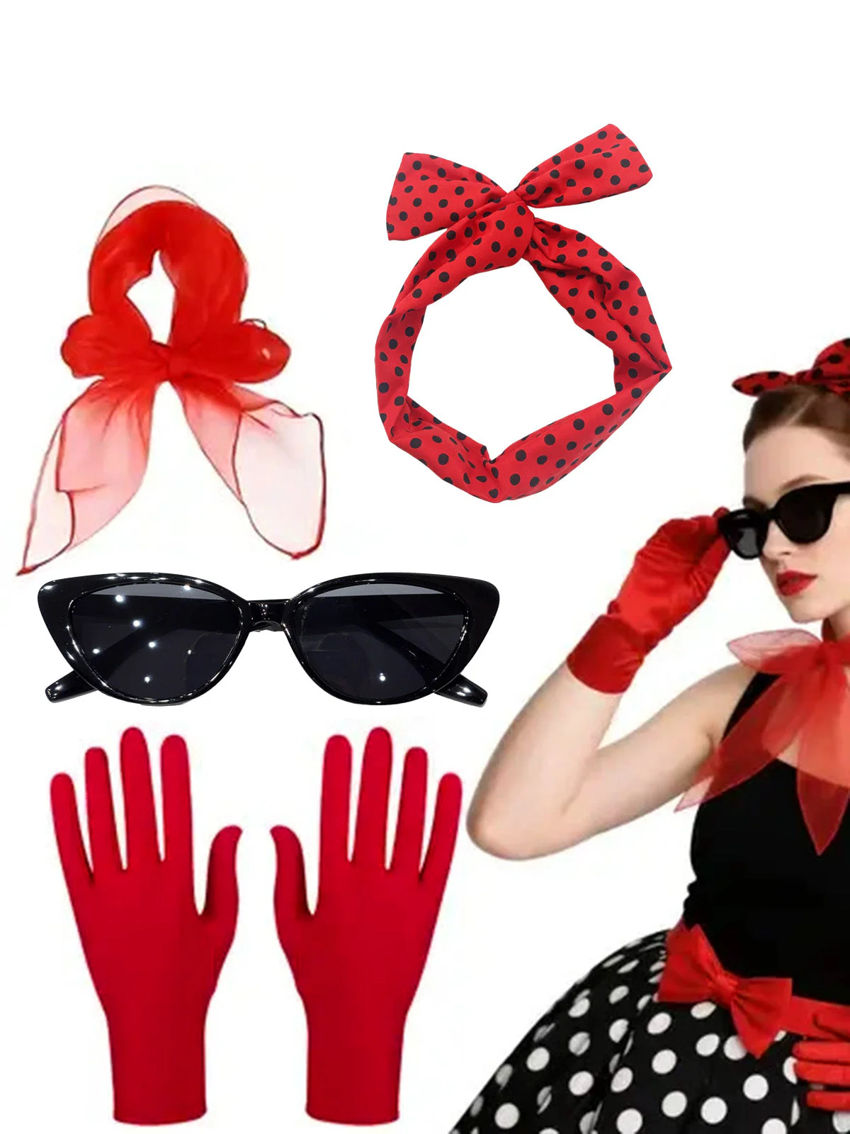 Ensemble d'accessoires de cosplay rétro pois façon coccinelle - Image 2
