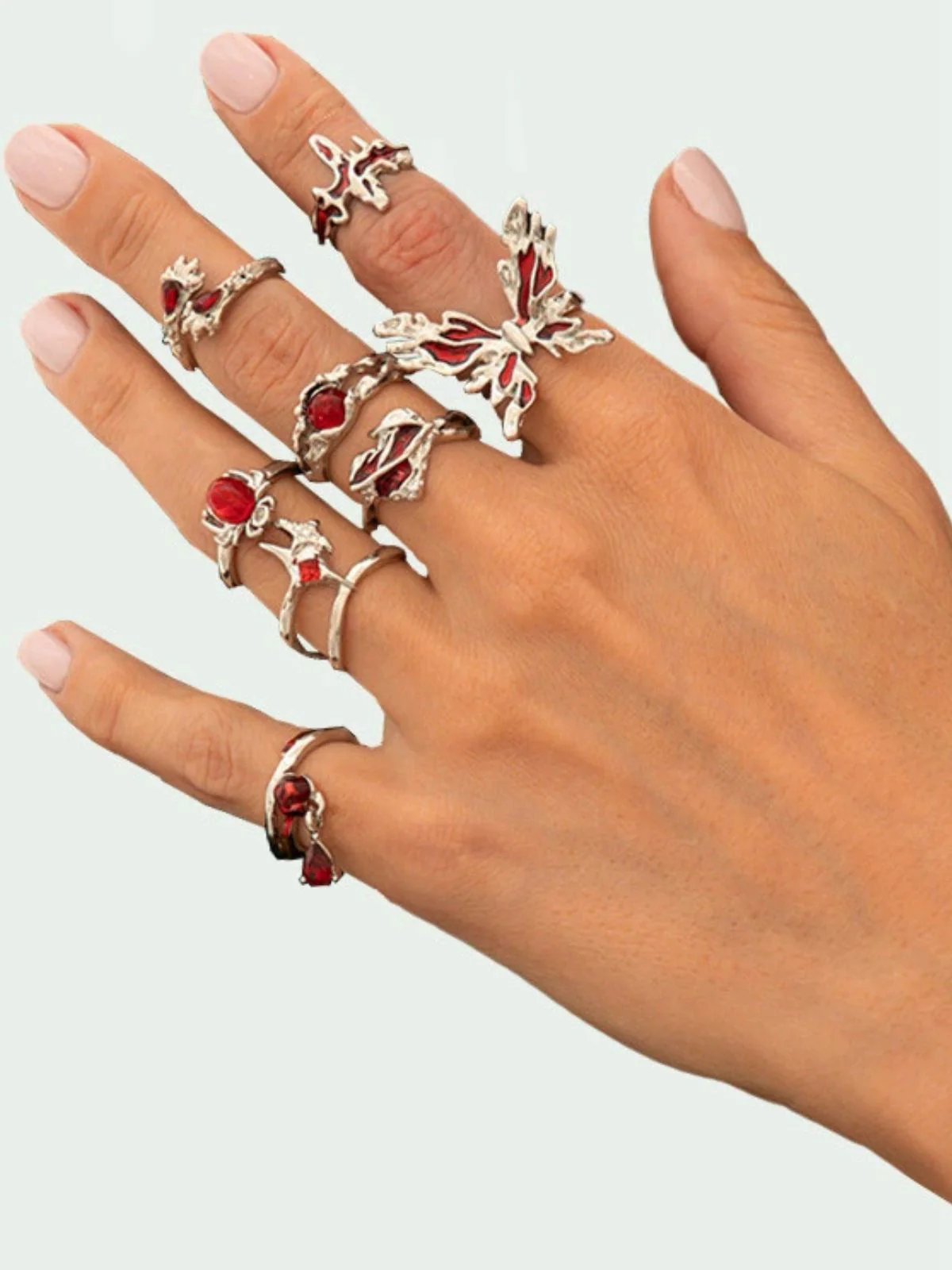 Ensemble de bagues d'Halloween en perles rouge foncé - Image 2