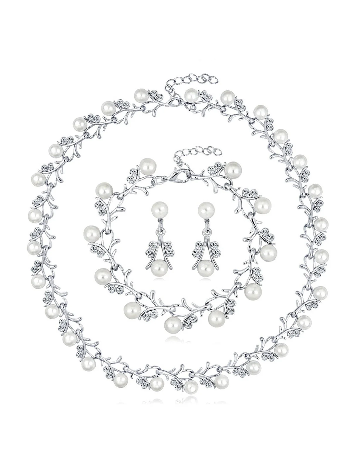 Ensemble de bijoux de mariée en forme de vigne avec perles et strass - Image 3
